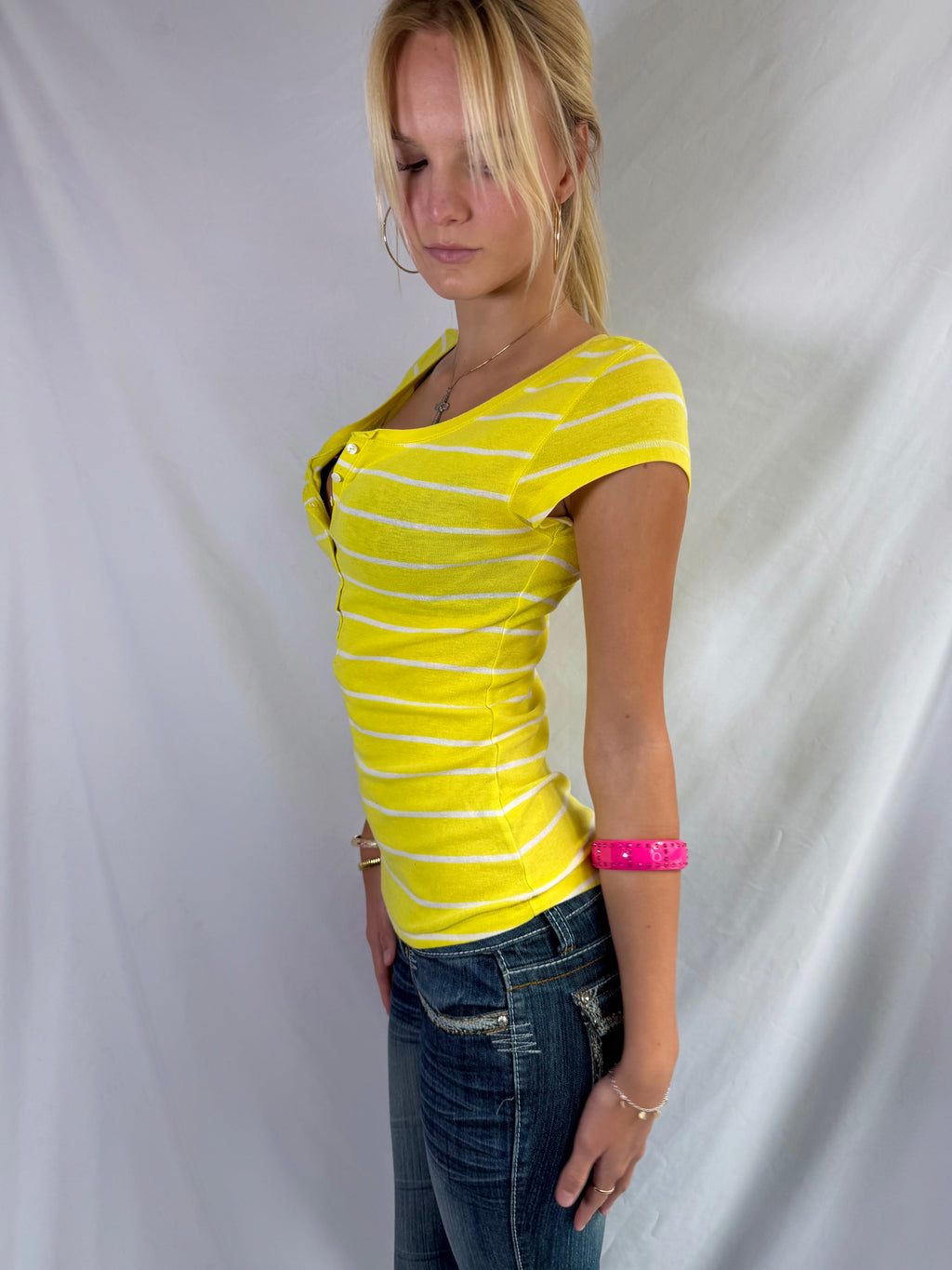 Vintage yellow striped button top