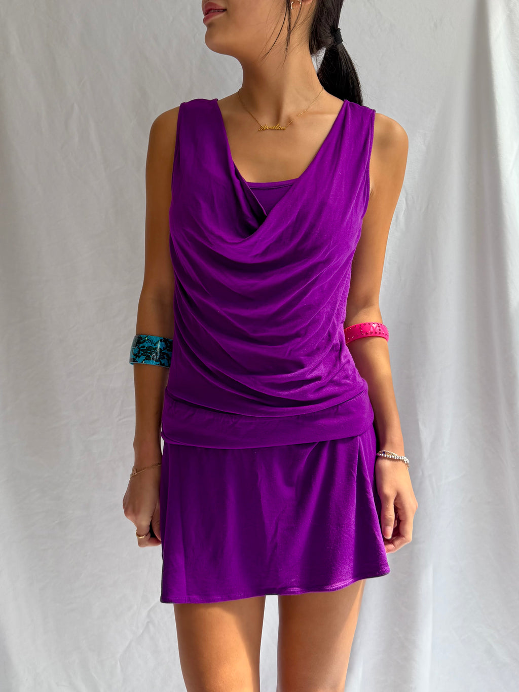 Vintage purple cowl neck mini dress