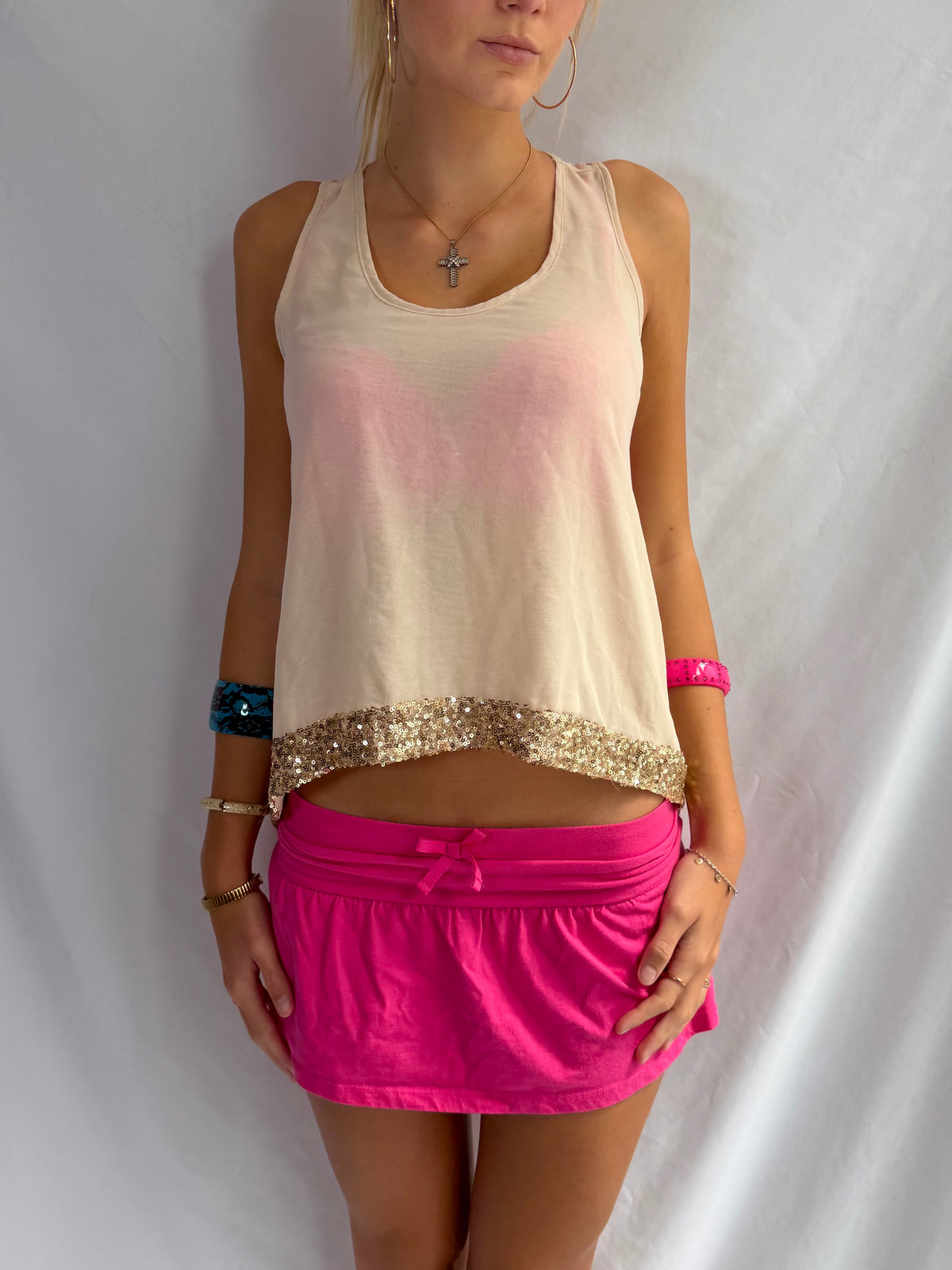Vintage sheer gold sequin tank top