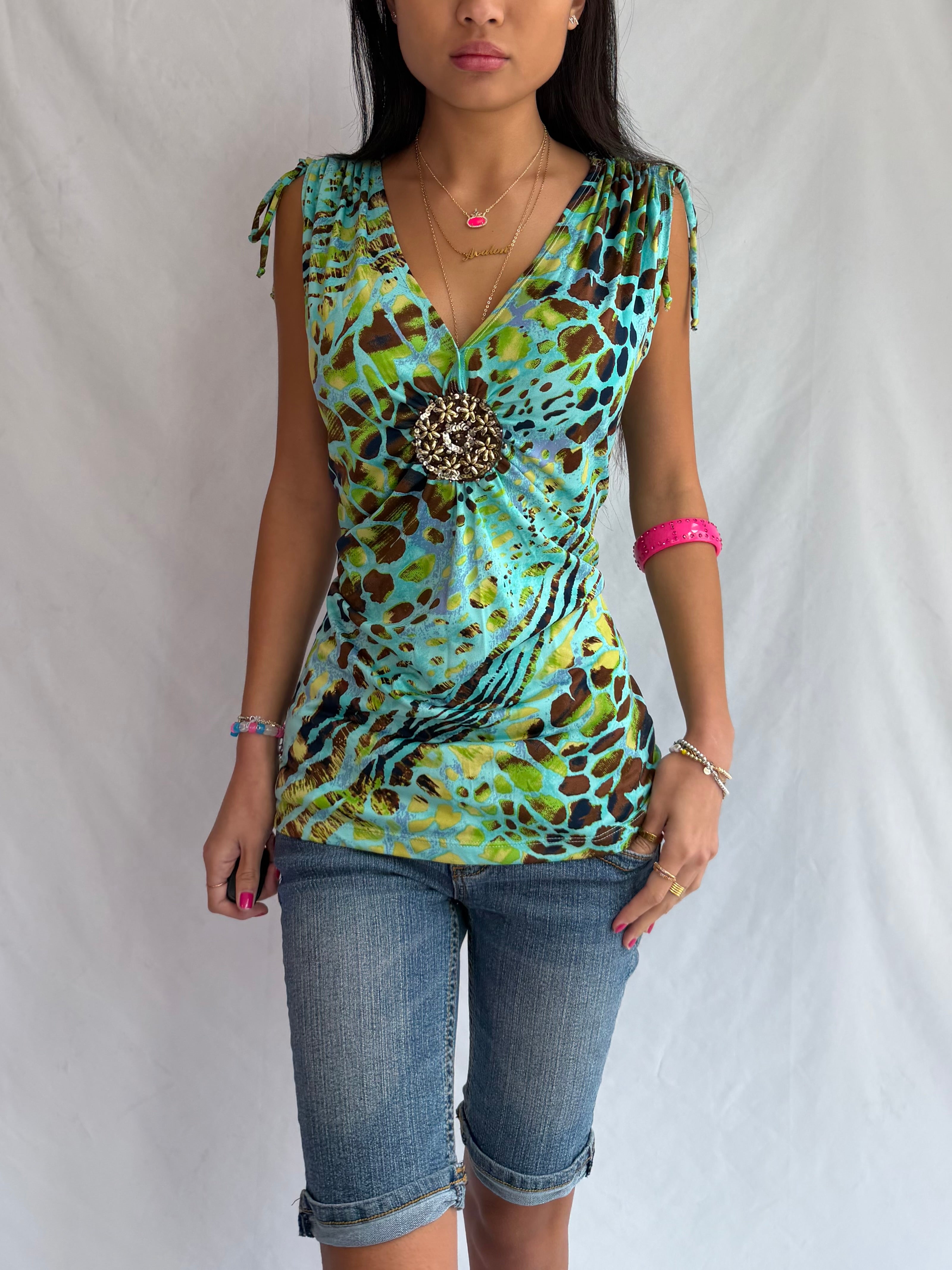 vintage beaded green halter top ⋆˚✿˖°
