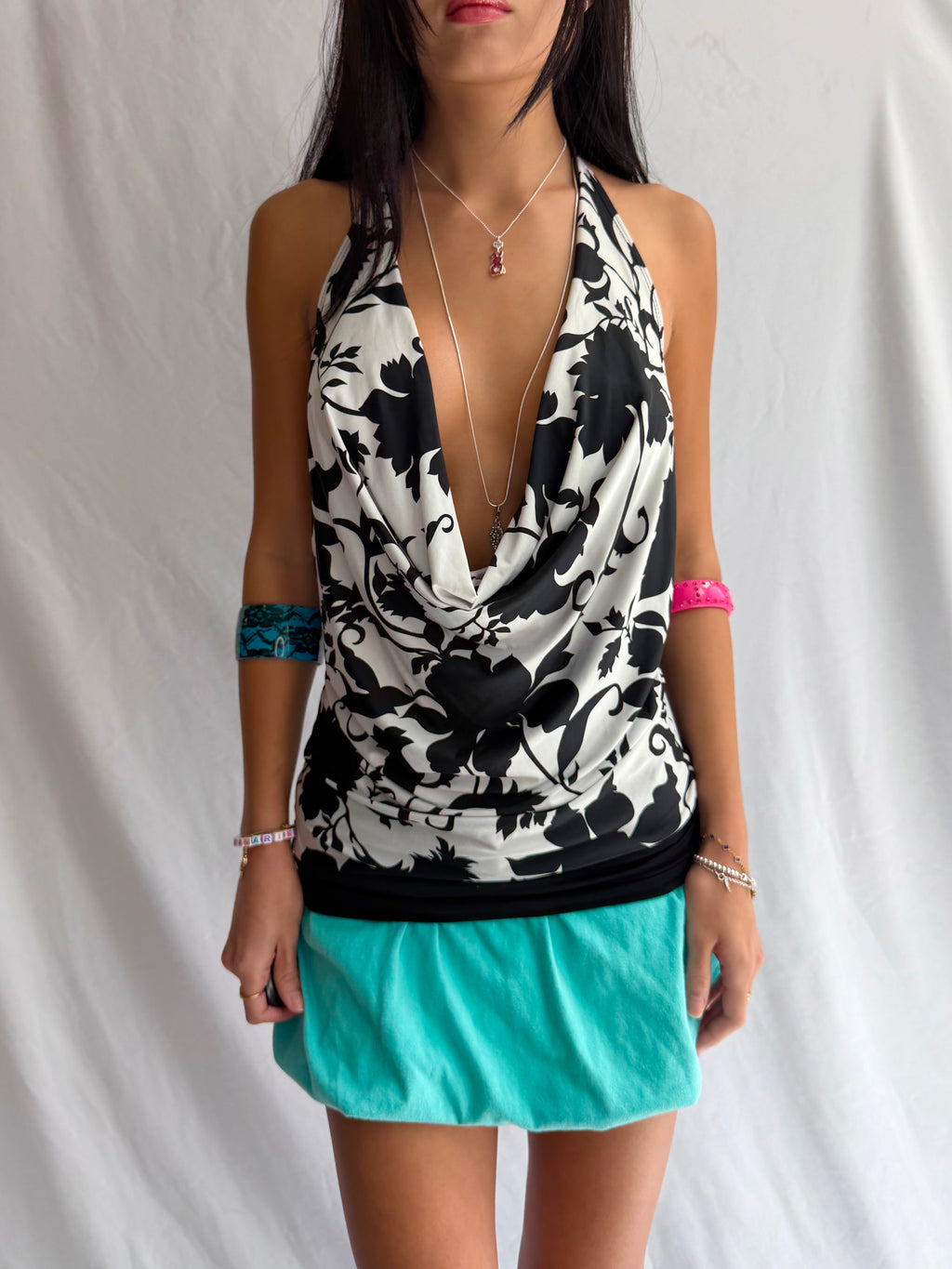 Vintage black & white halter top