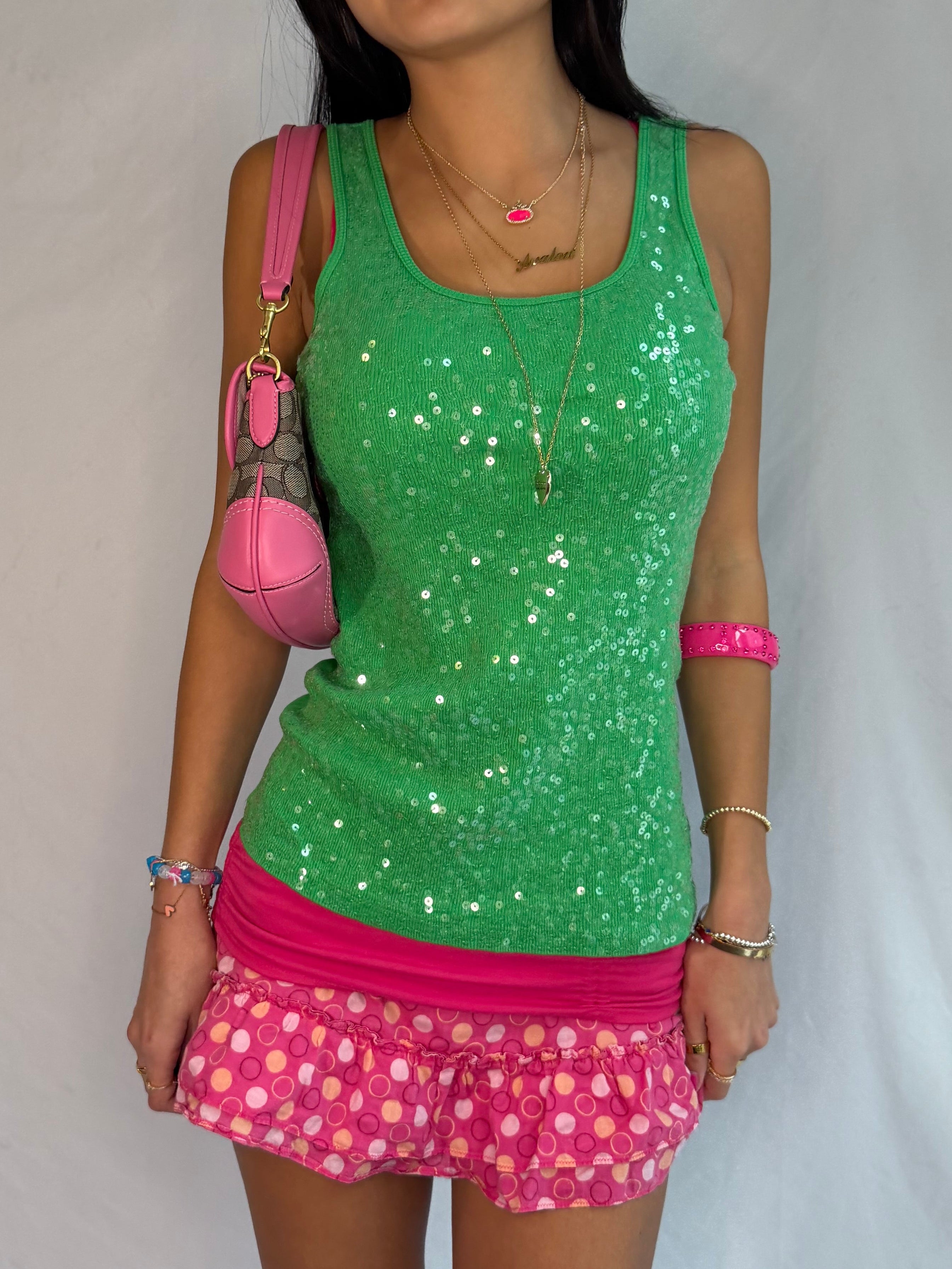 vintage green sequin tank top ⋆˙⟡