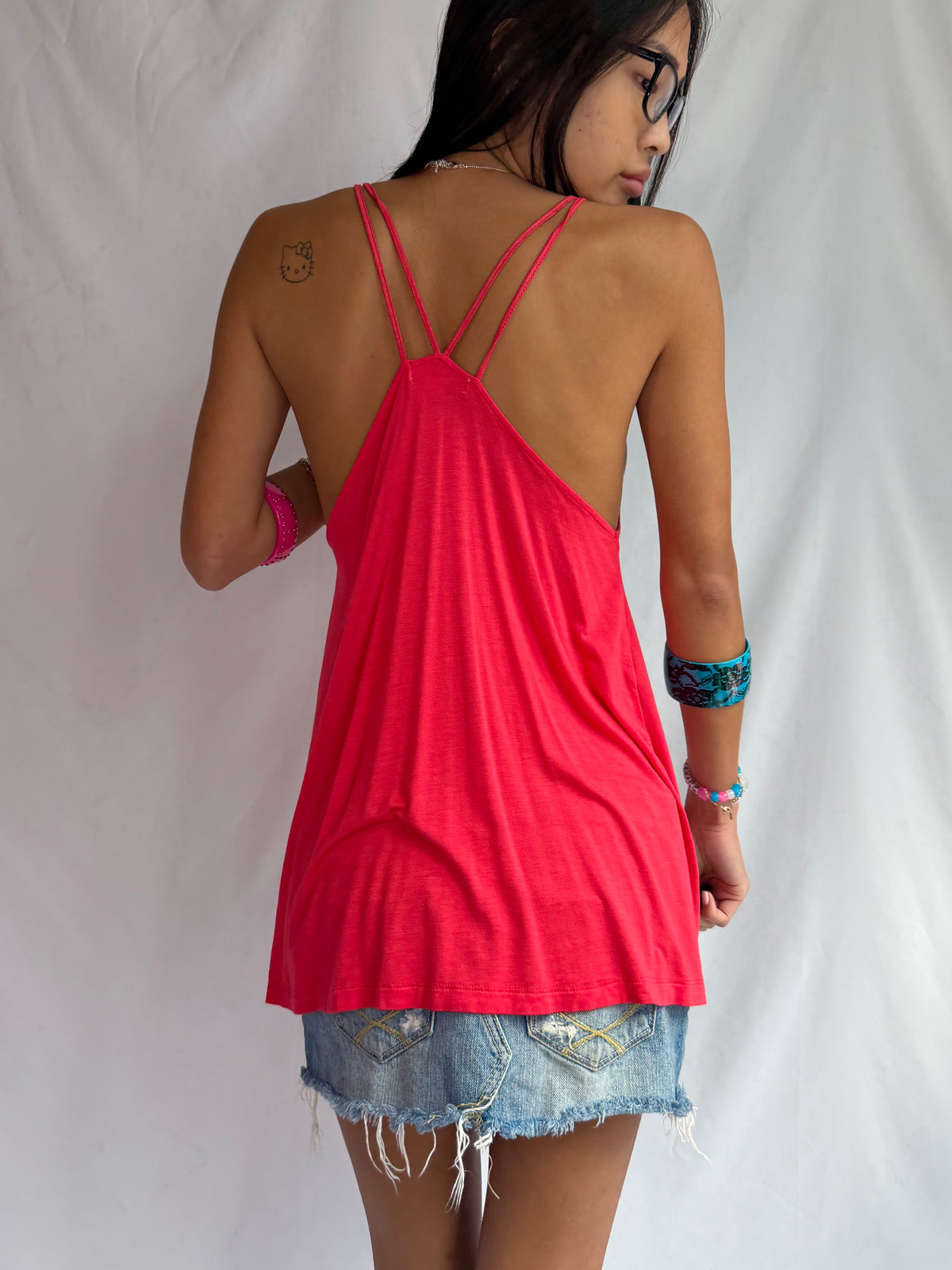 Vintage coral embroidered tank top
