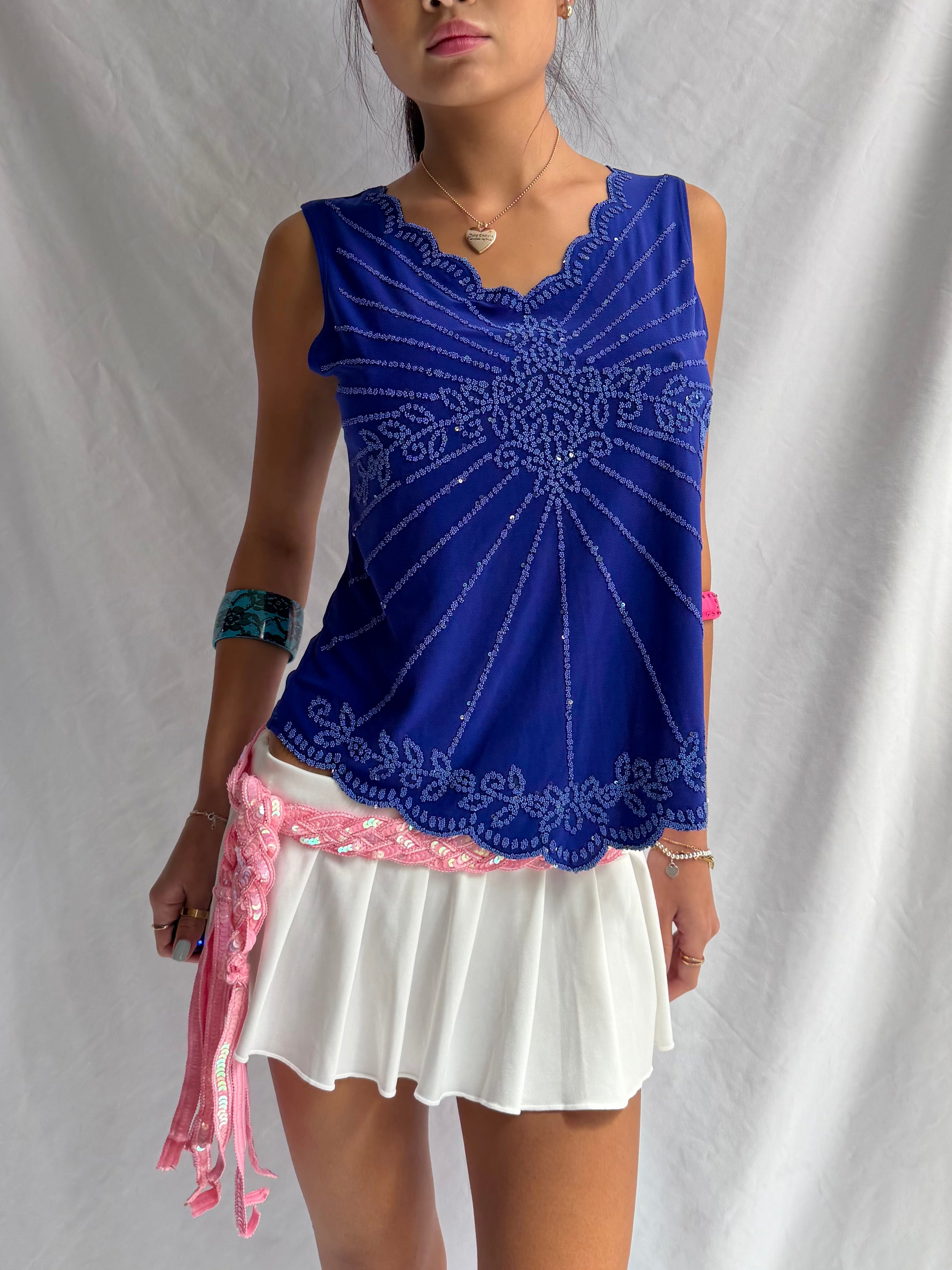 Vintage blue embroidered tank top