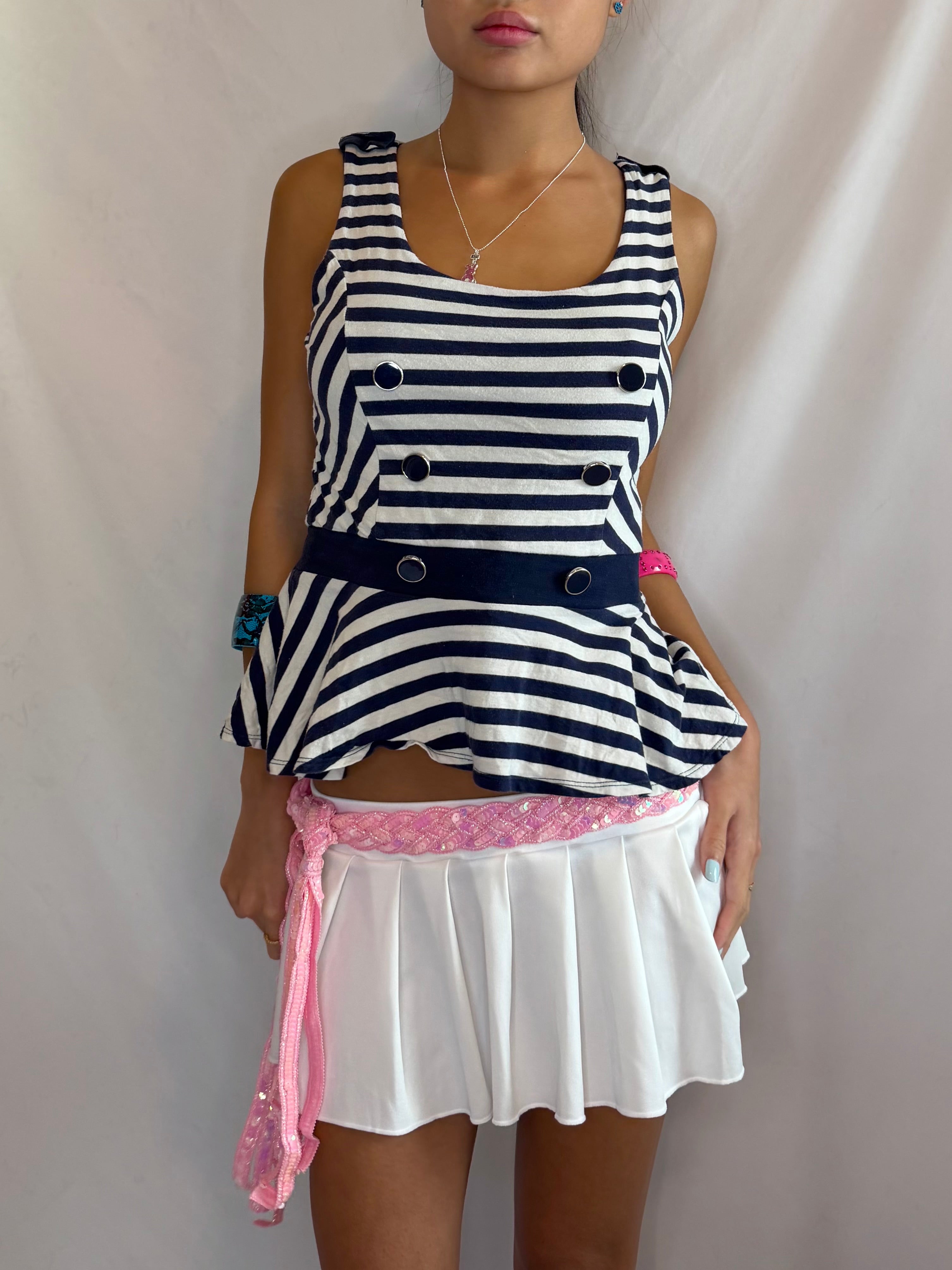 Vintage navy striped flare tank top