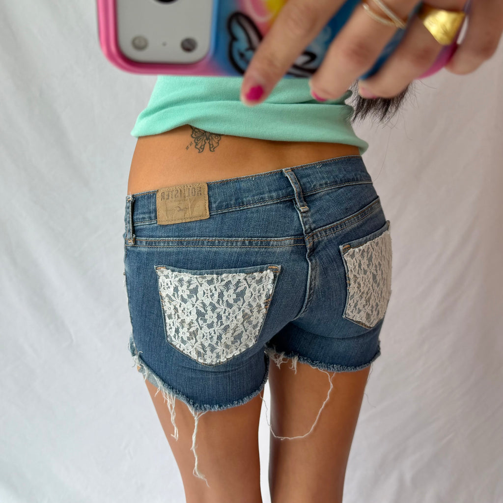 vintage lace low rise denim shorts ₊˚⊹⋆