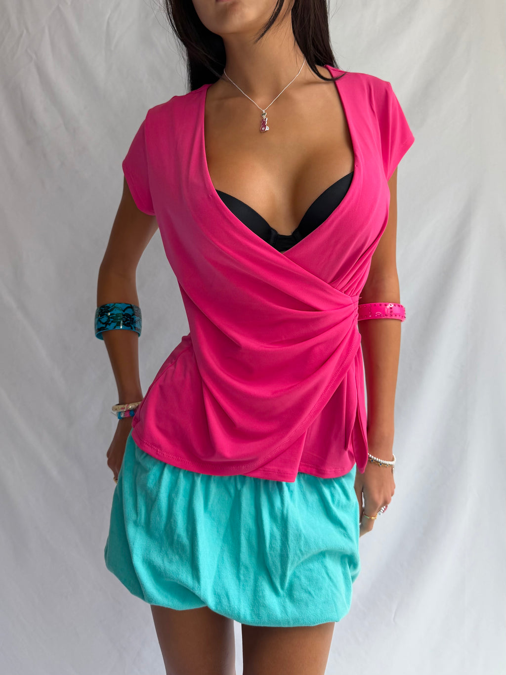 Vintage pink low neck wrap top