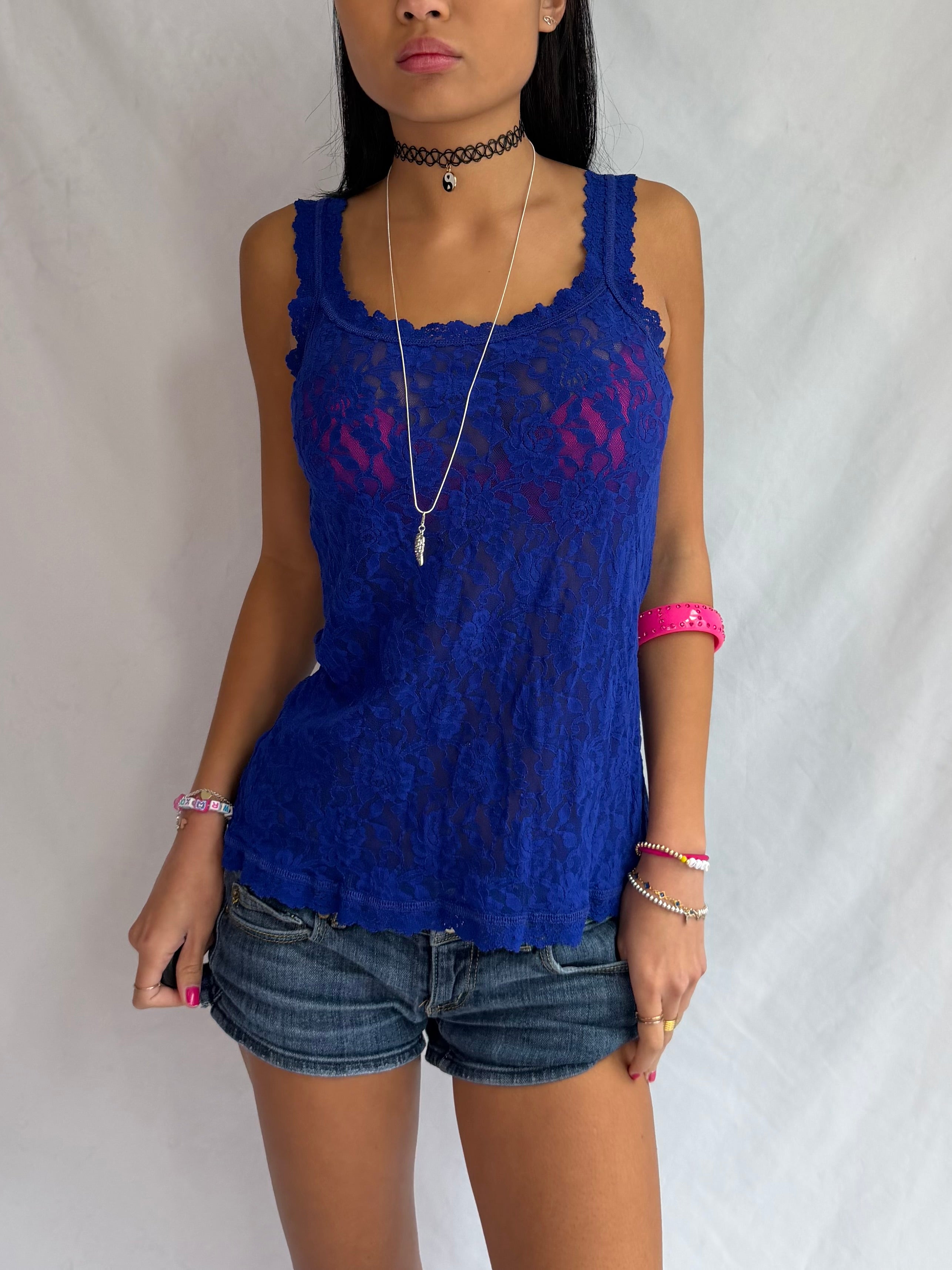 vintage blue lace tank top ⋆.𐙚 ̊