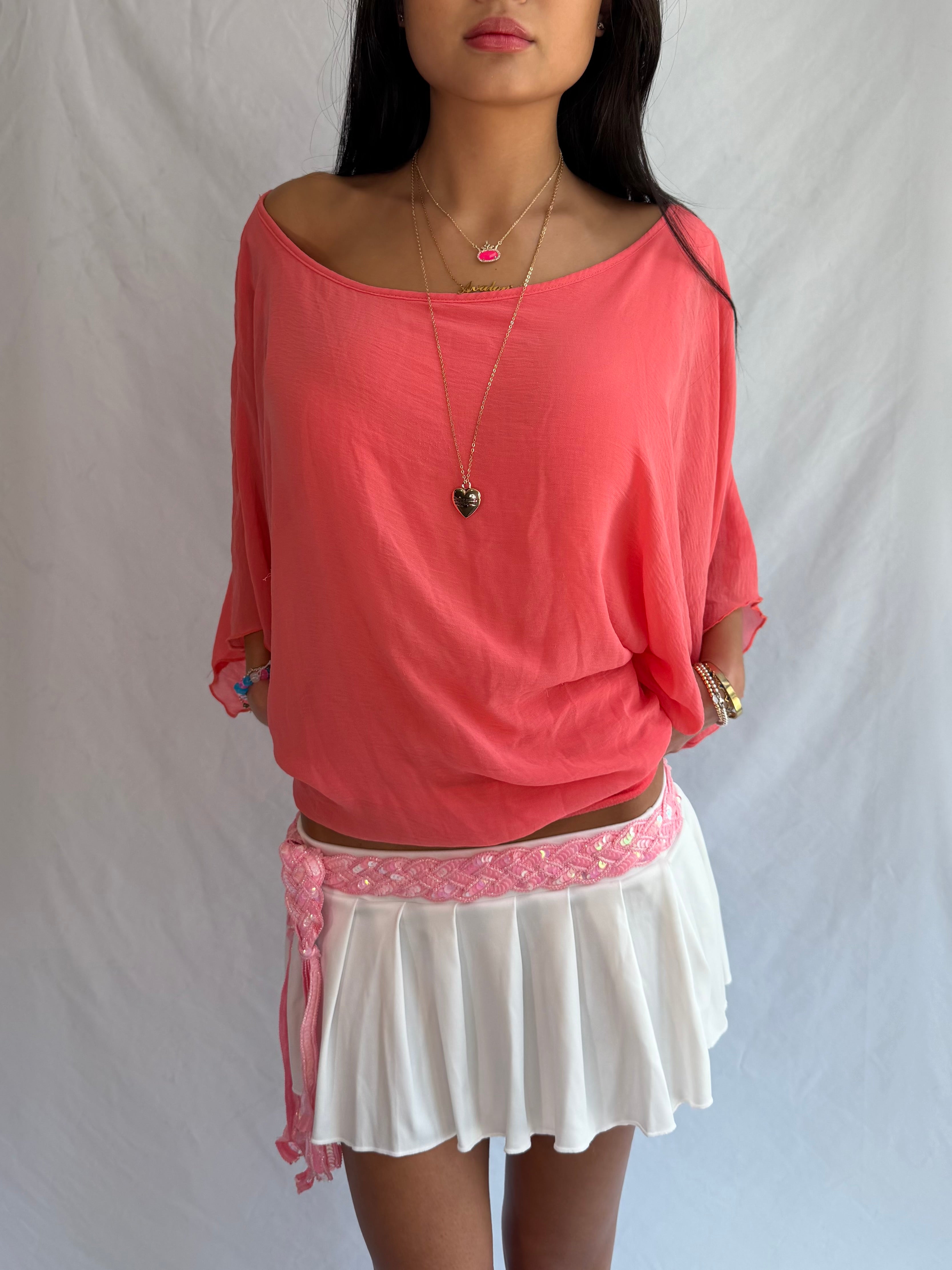 vintage coral off the shoulder drape top ⋆˚࿔