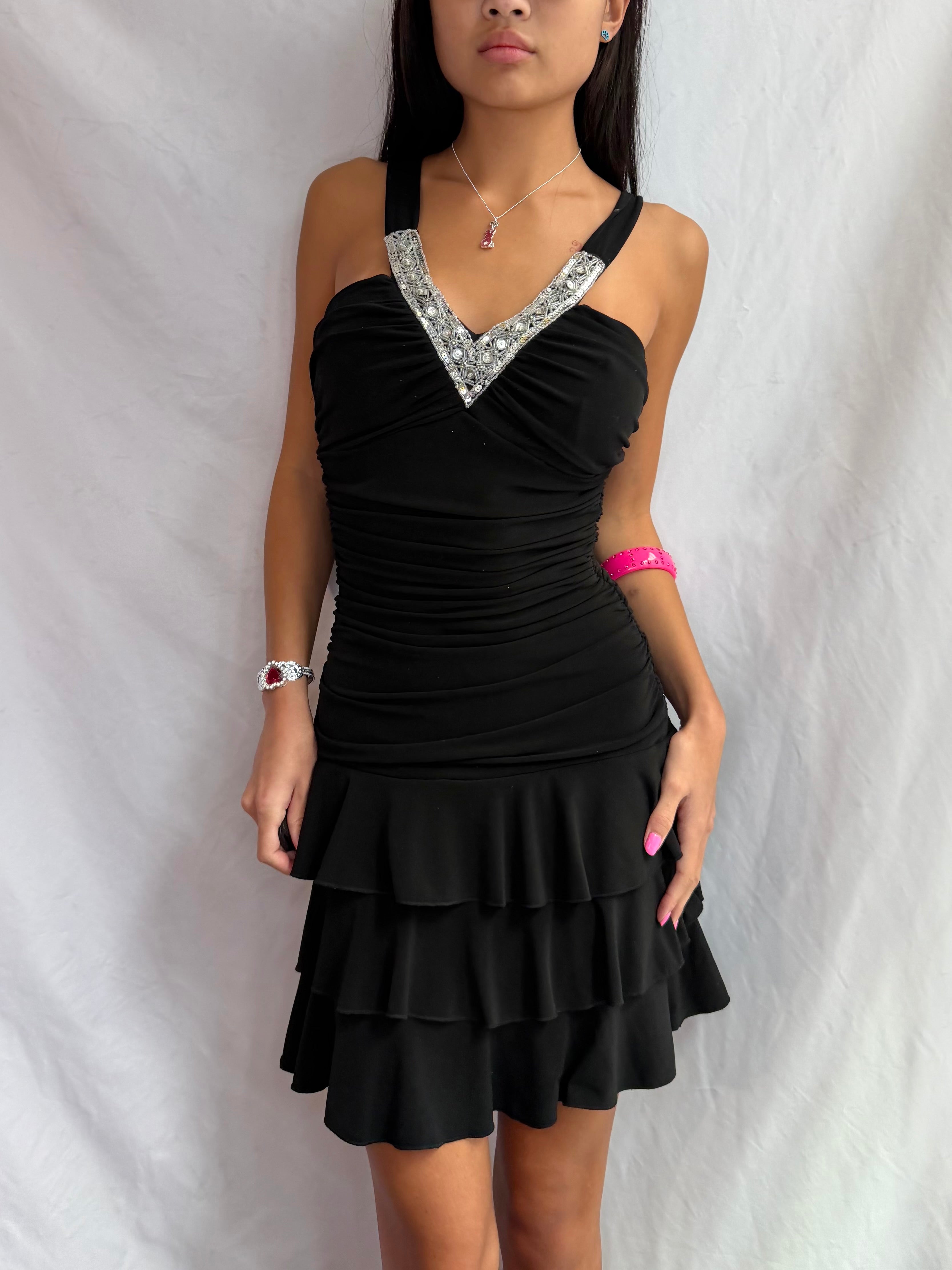 Vintage black beaded midi dress