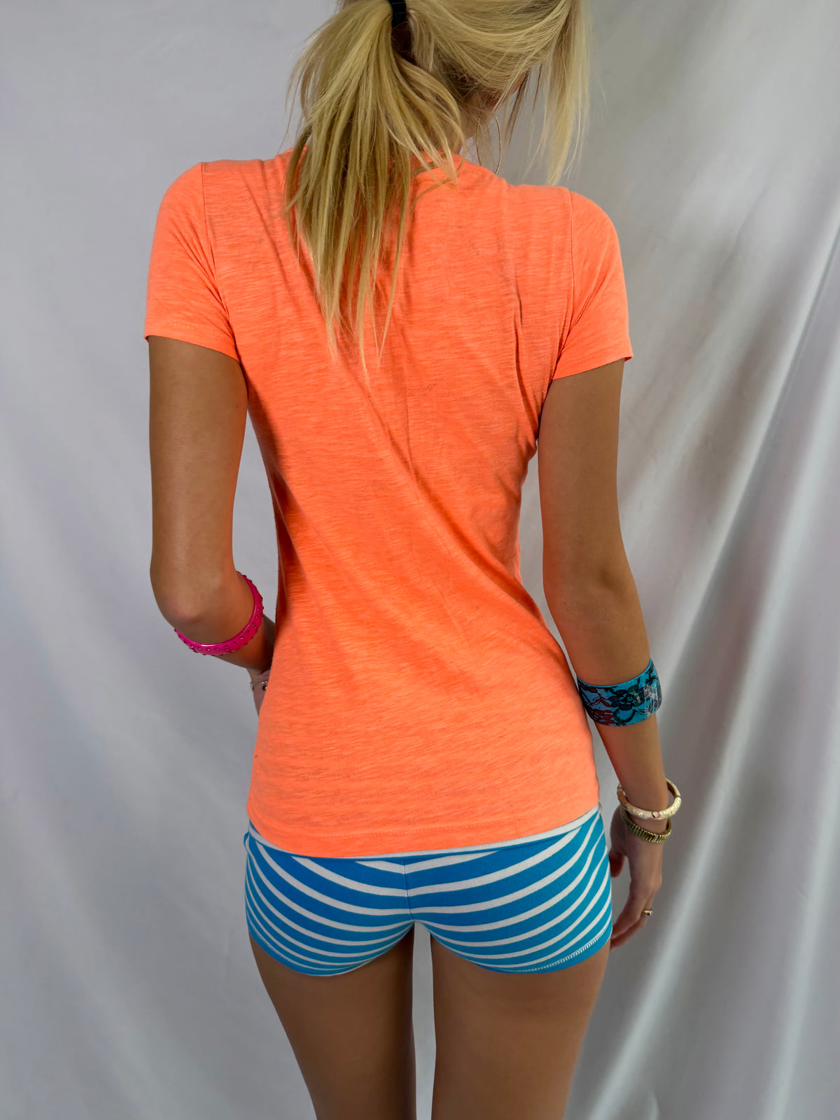Vintage orange rhinestone v neck top