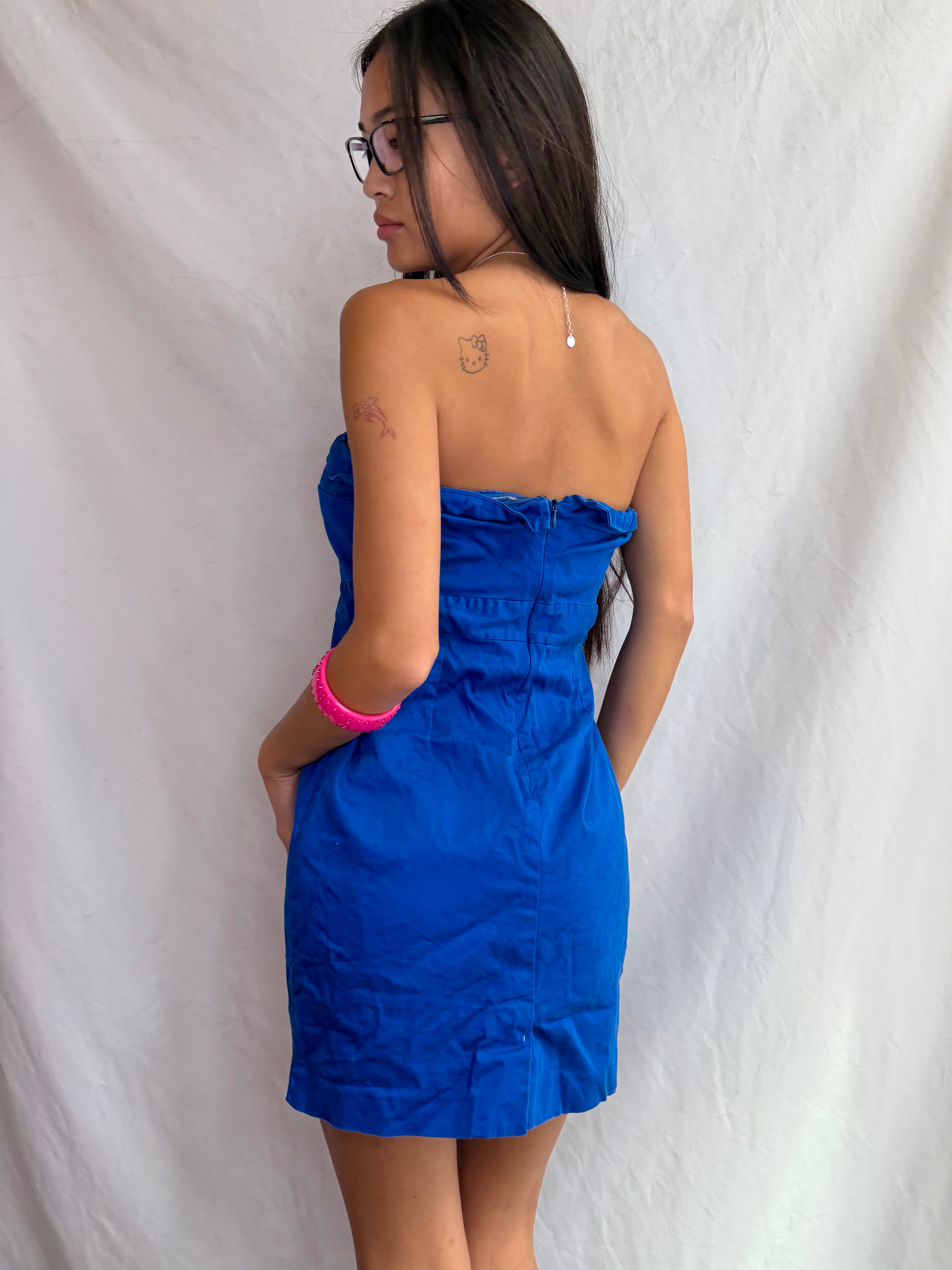 Vintage blue strapless mini dress