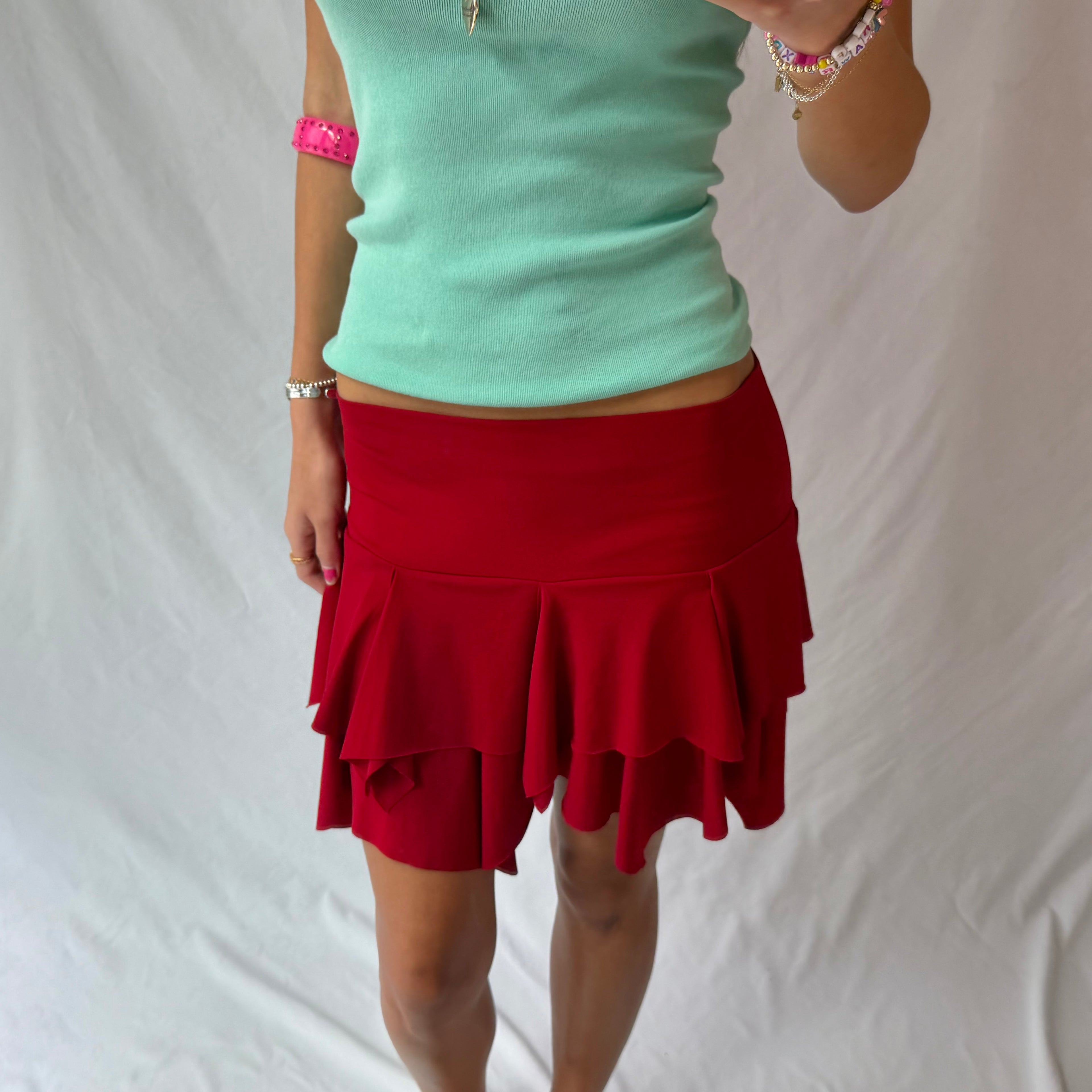 vintage red asymmetrical skirt ⋆˙⟡