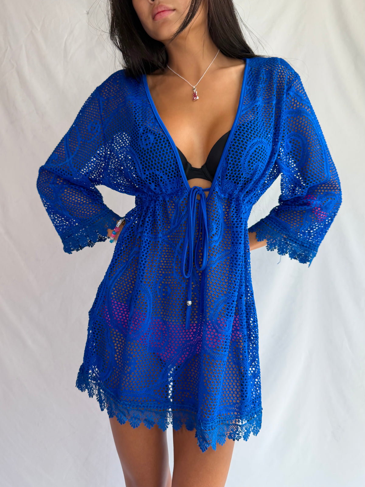 Vintage Italian blue crochet cover up dress