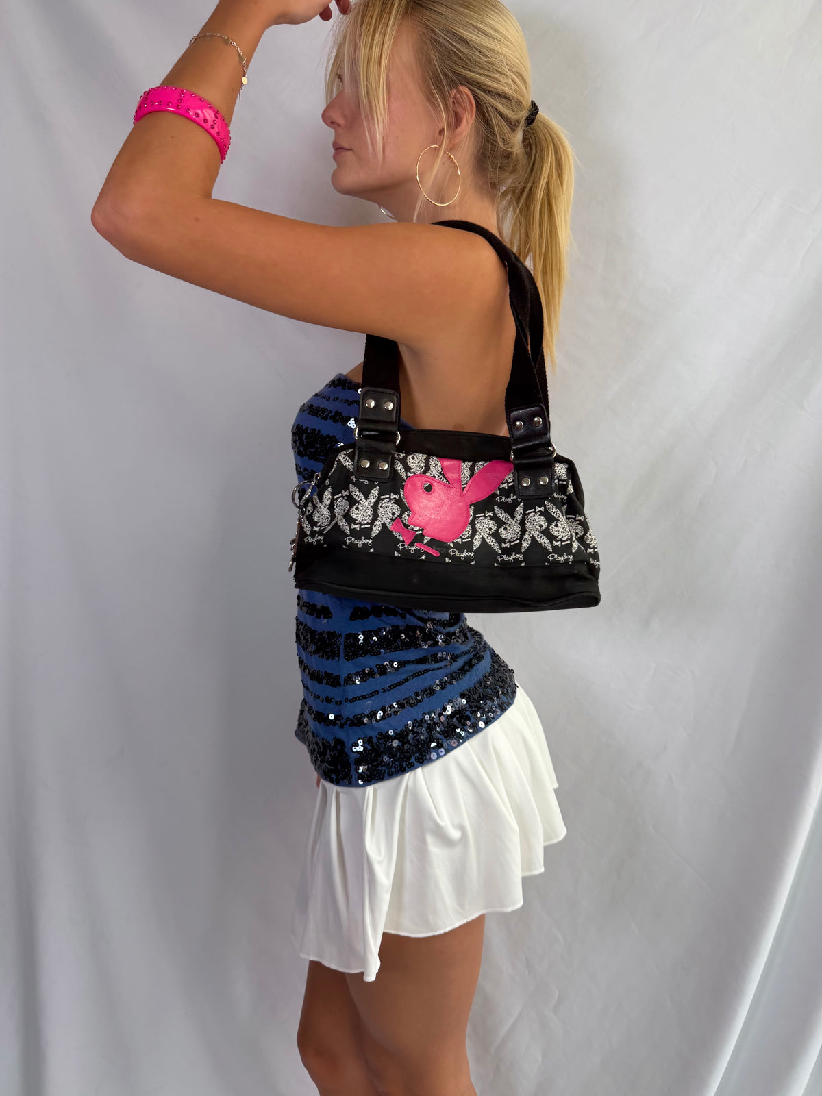 Vintage navy sequin strapless top