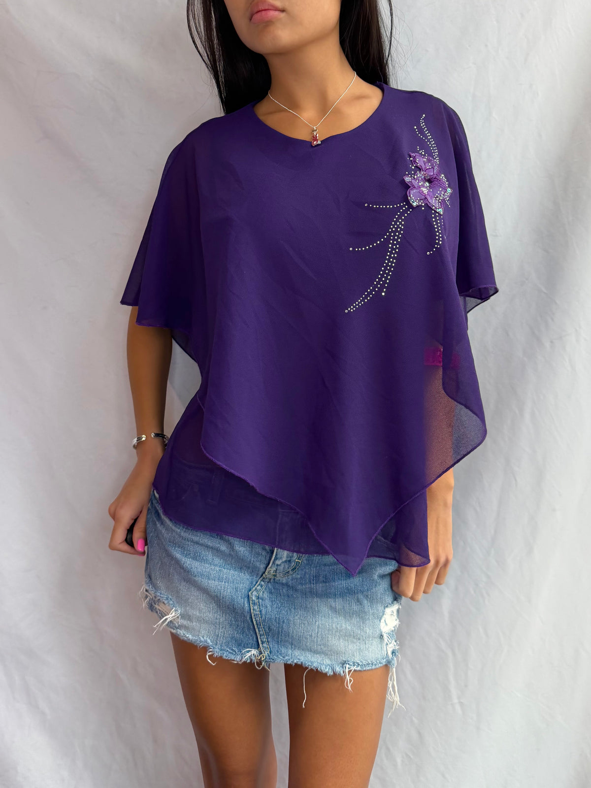 Vintage purple beaded poncho top