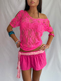 Vintage hot pink lace off the shoulder top