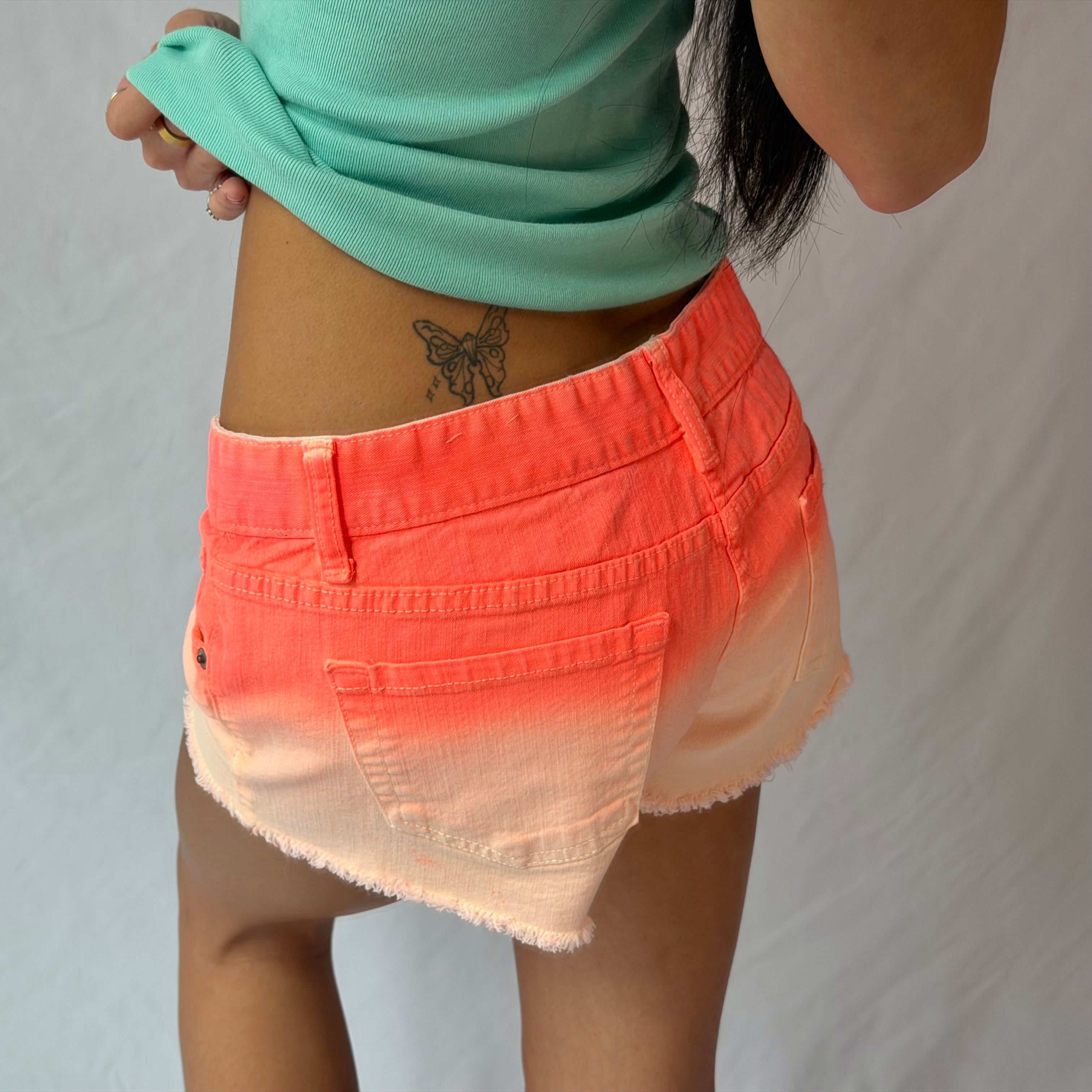 2016 neon orange ombre low rise denim shorts ˚˖𓍢ִ໋❀