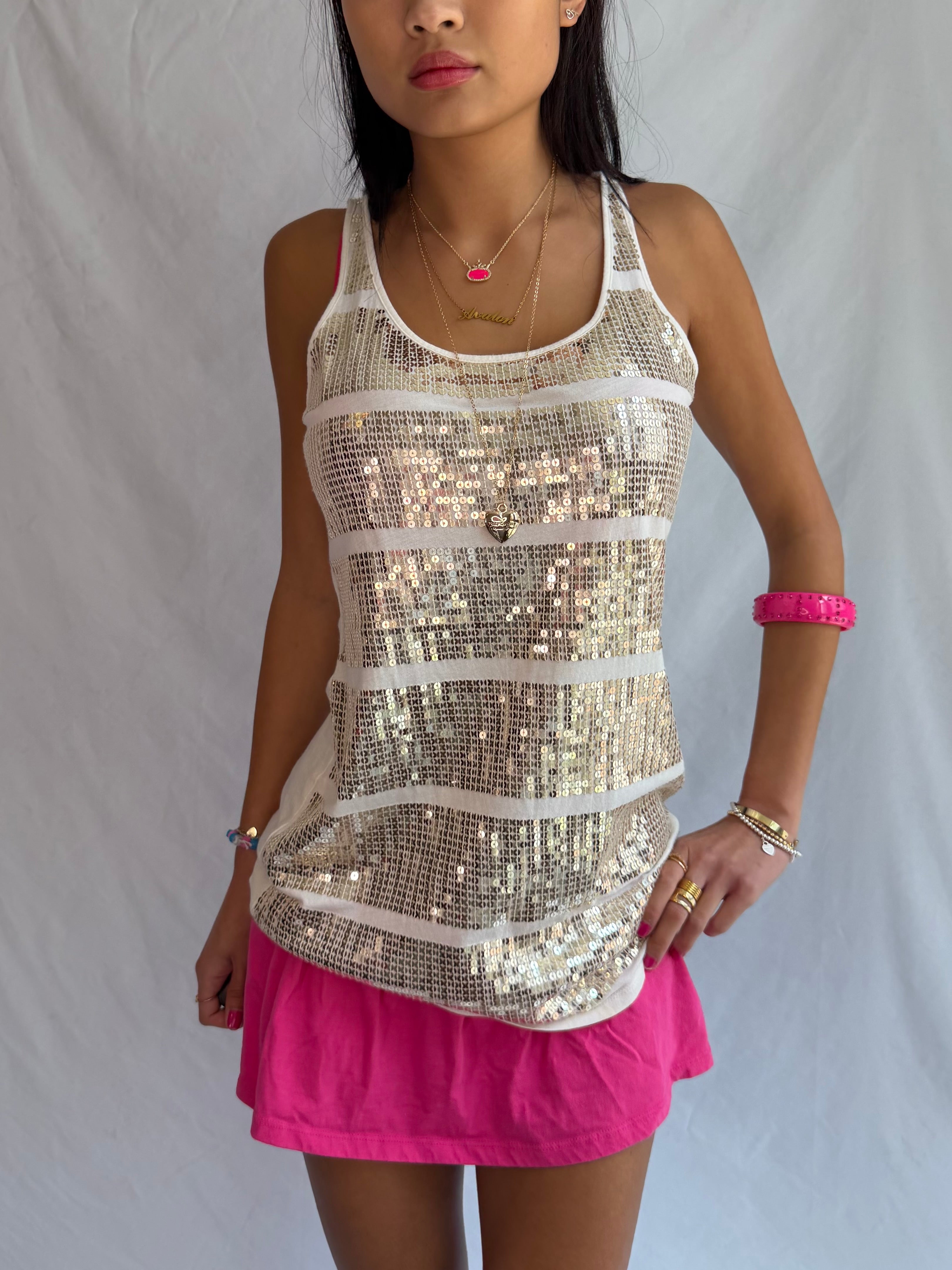 vintage gold sequin tank top ₊˚⊹⋆