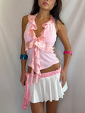 Vintage pink ruffle halter top