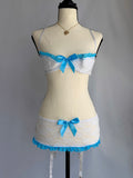 vintage deadstock blue lingerie skirt set ♡