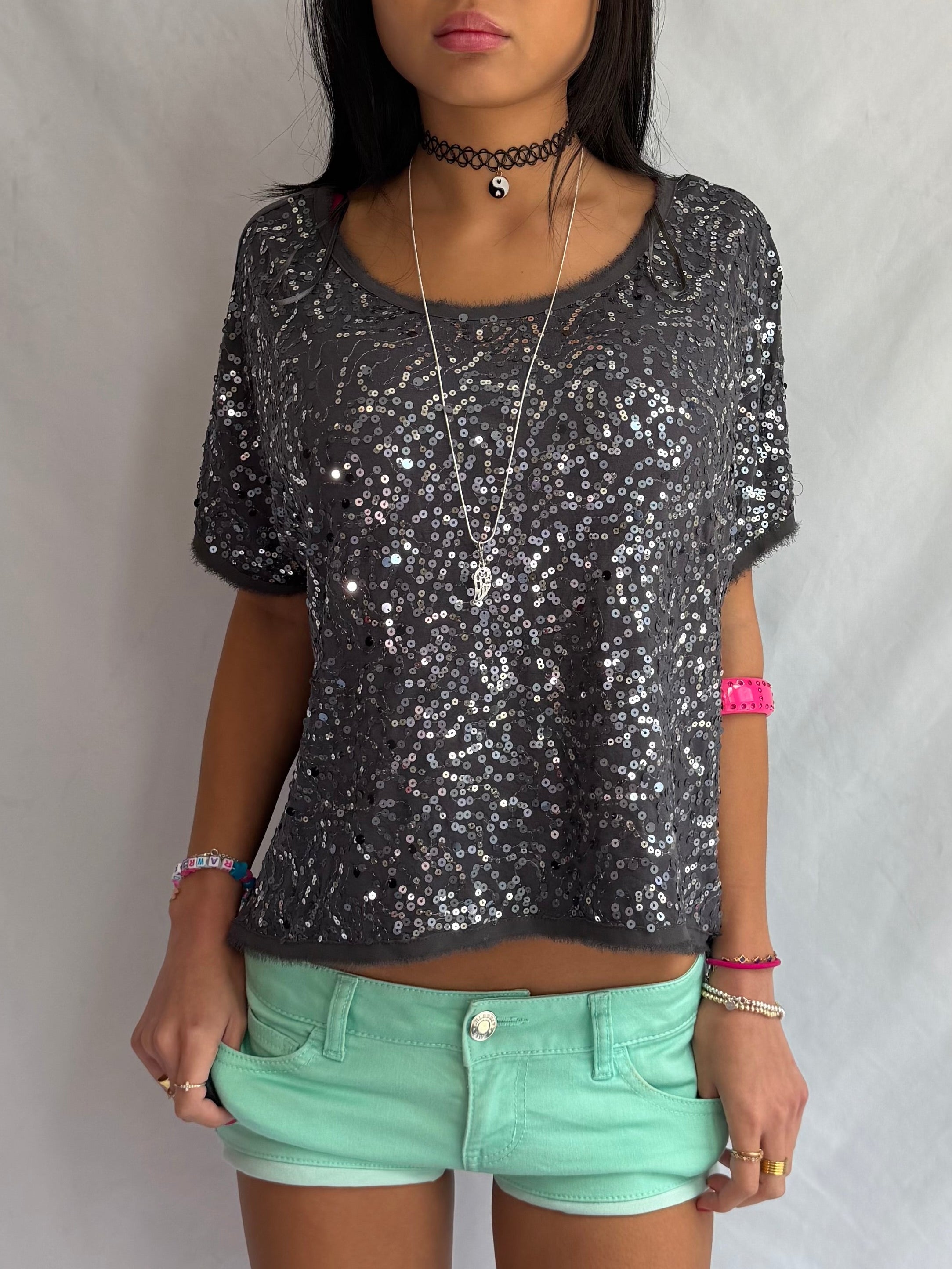 vintage sequin slouch top .𖥔 ݁ ˖