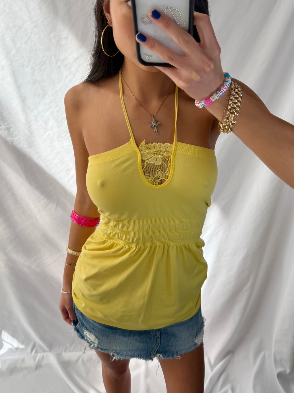 Vintage yellow lace halter top