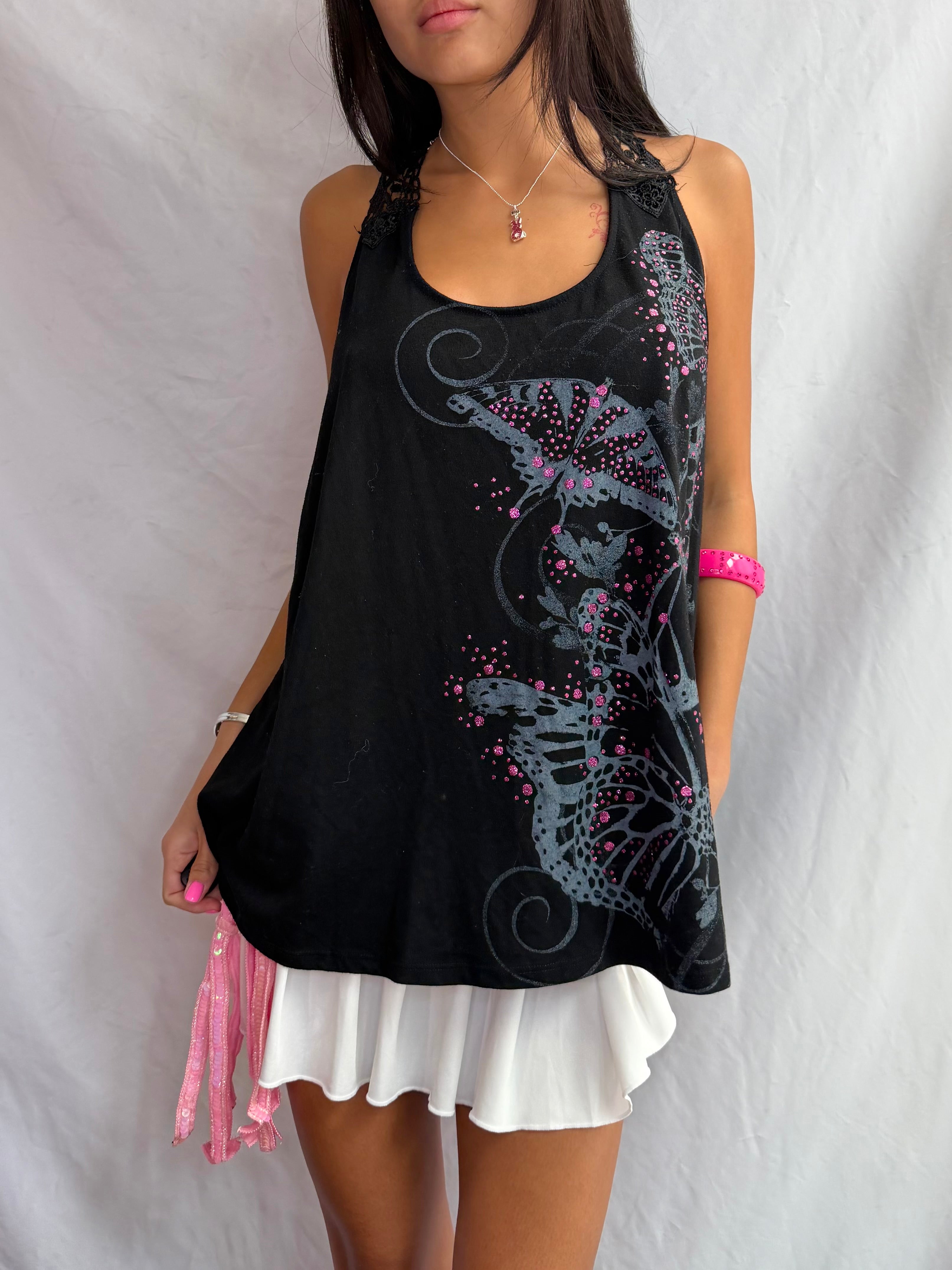 Vintage sparkle butterfly tank top
