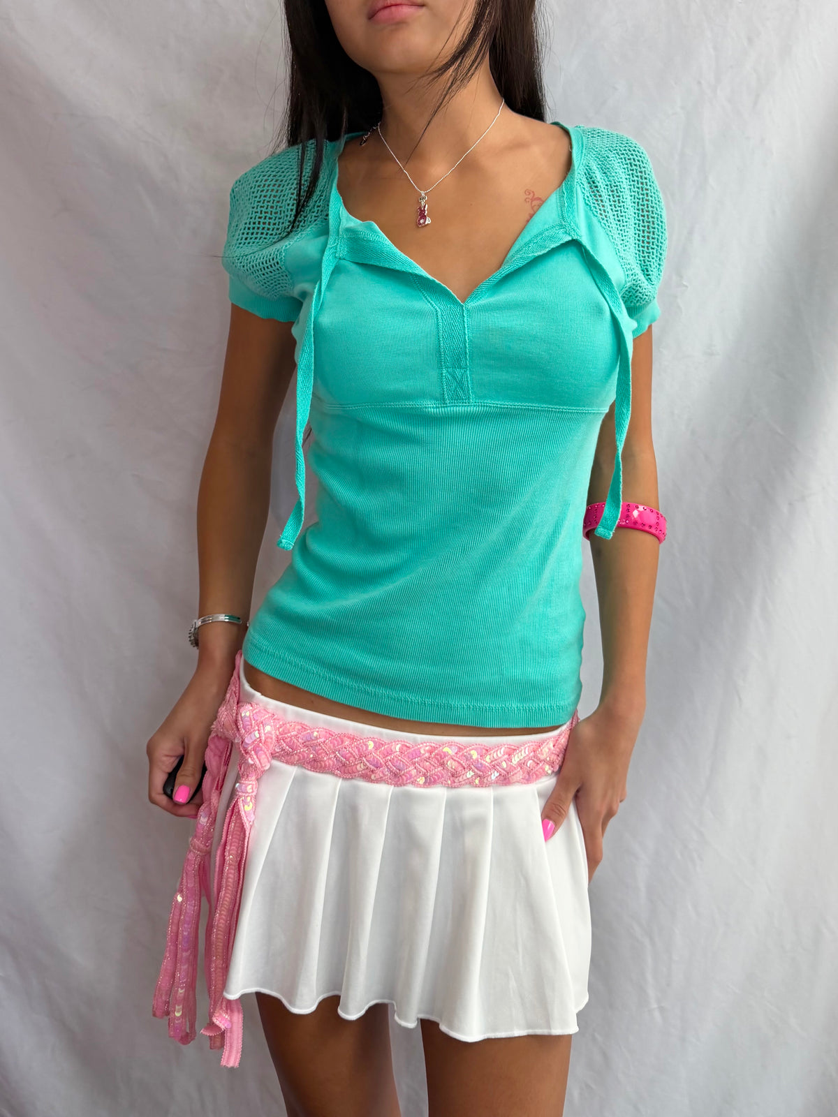 Vintage teal babydoll top