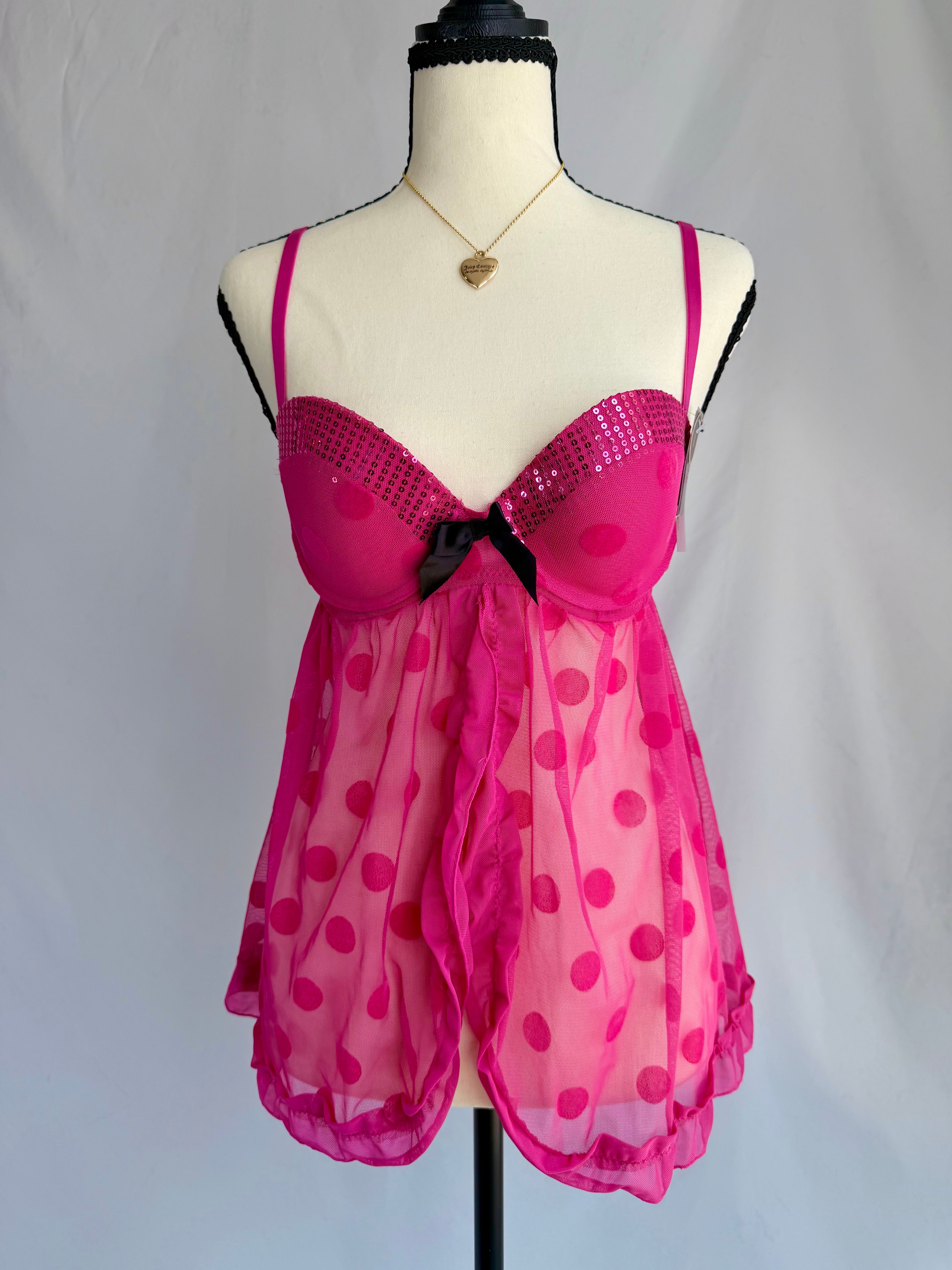 vintage pink polka dot babydoll cami⋆.𐙚 ̊