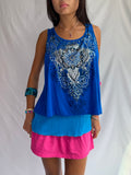 Vintage blue rhinestone tank top