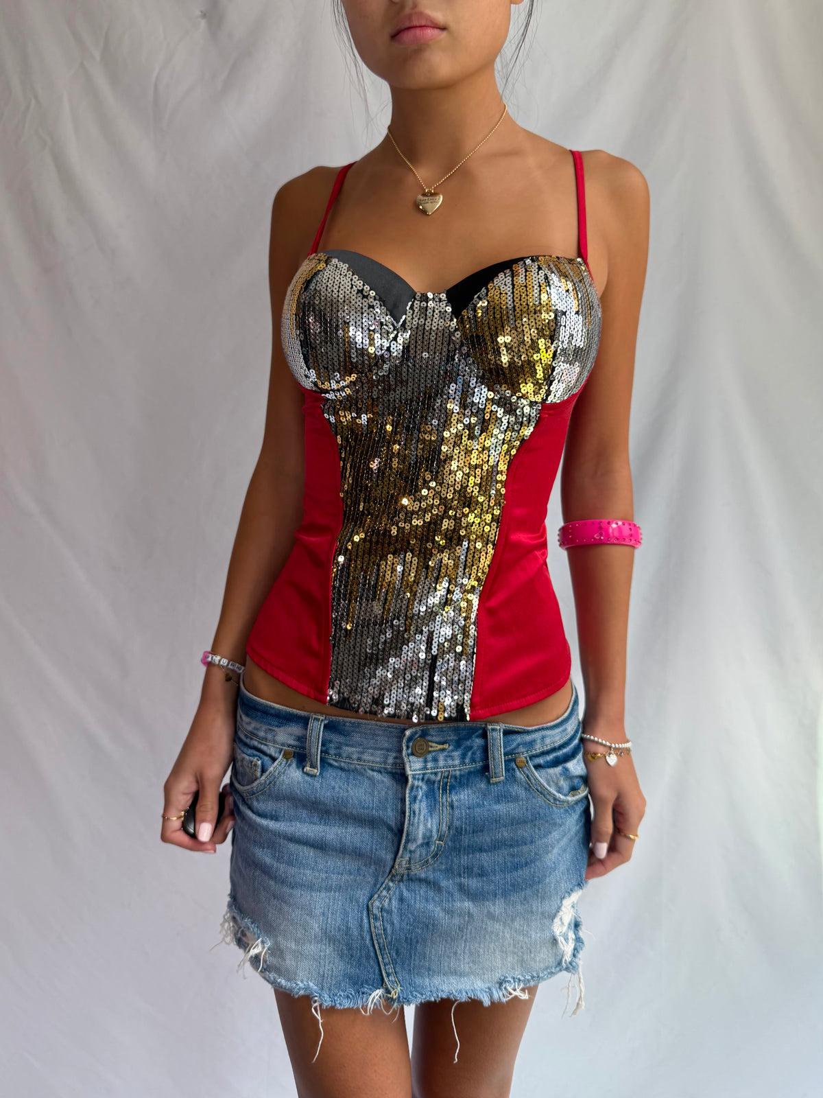Vintage red sequin corset top
