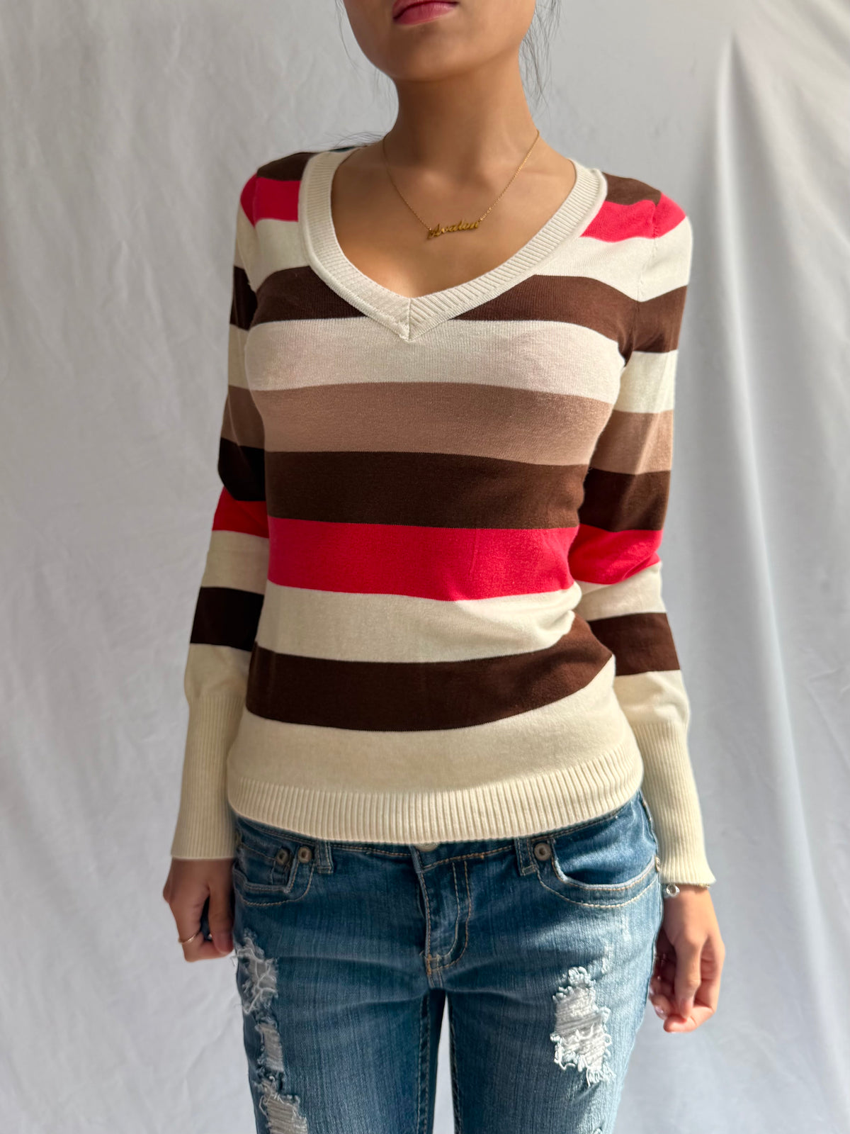 Vintage brown striped fitted sweater
