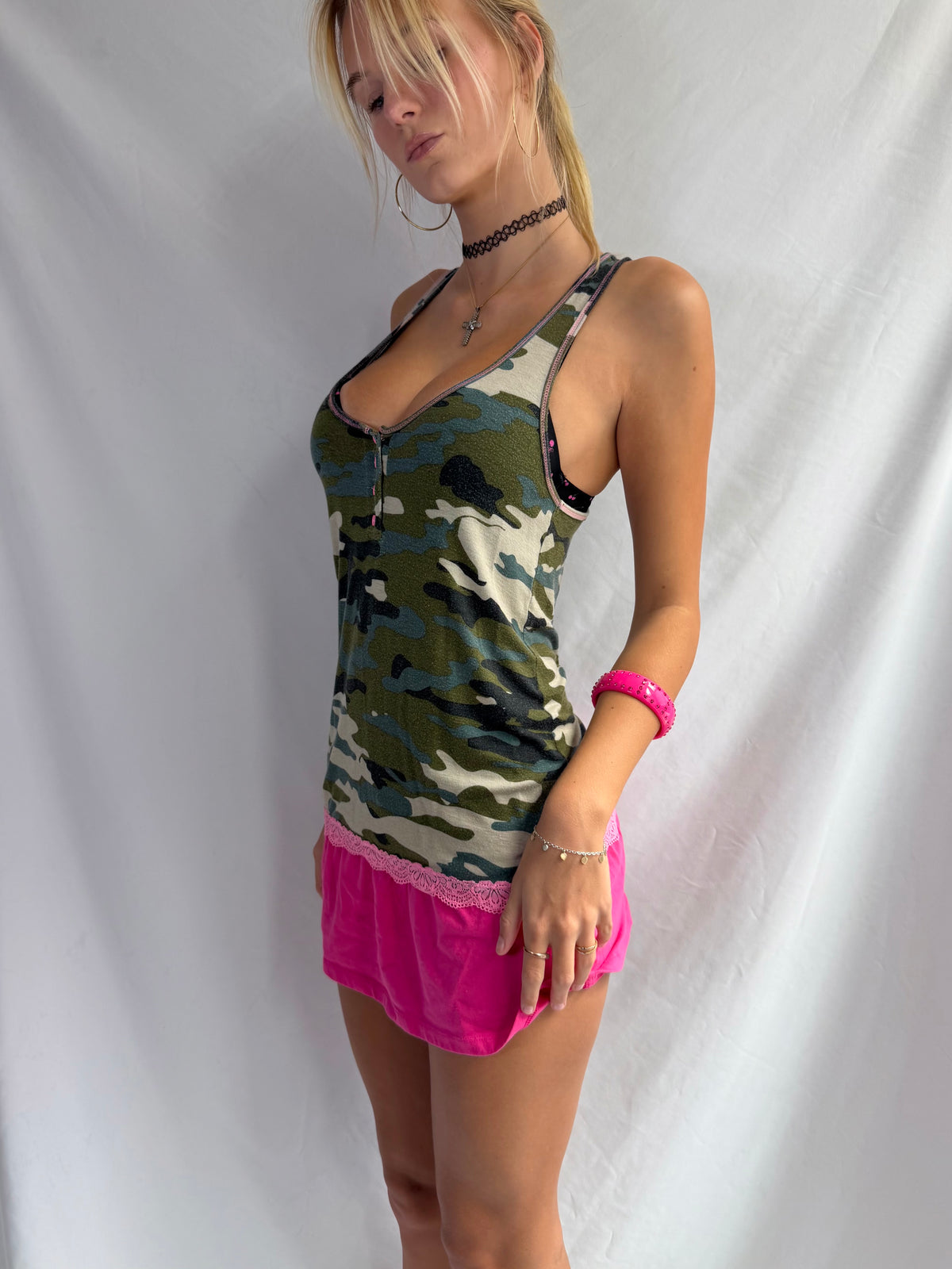 Vintage camo lace tank top