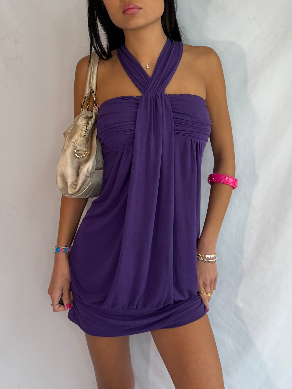 vintage purple halter mini dress .𖥔 ݁ ˖