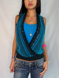 vintage blue sequin low neck top ˚˖𓍢ִ໋❀