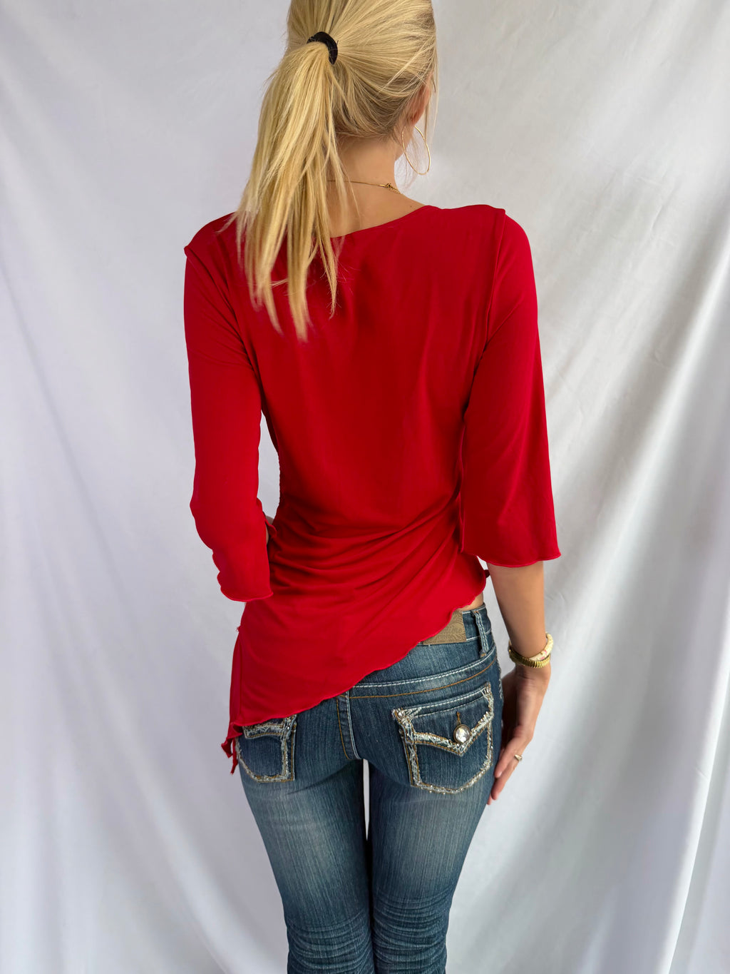 Vintage red asymmetrical long sleeve top