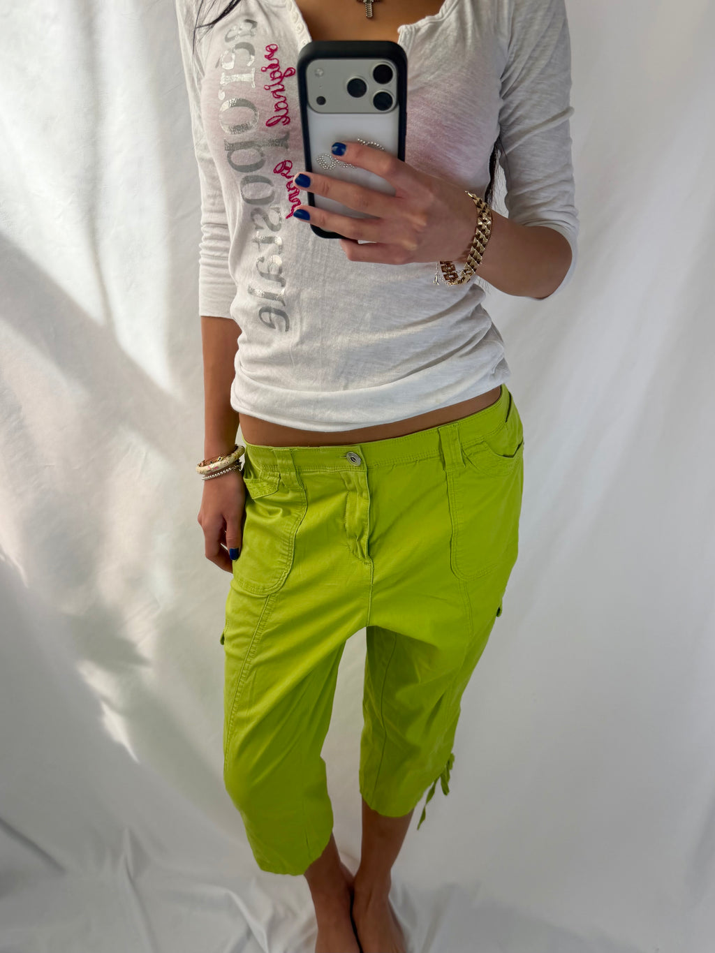 Vintage lime green capris cargo pants