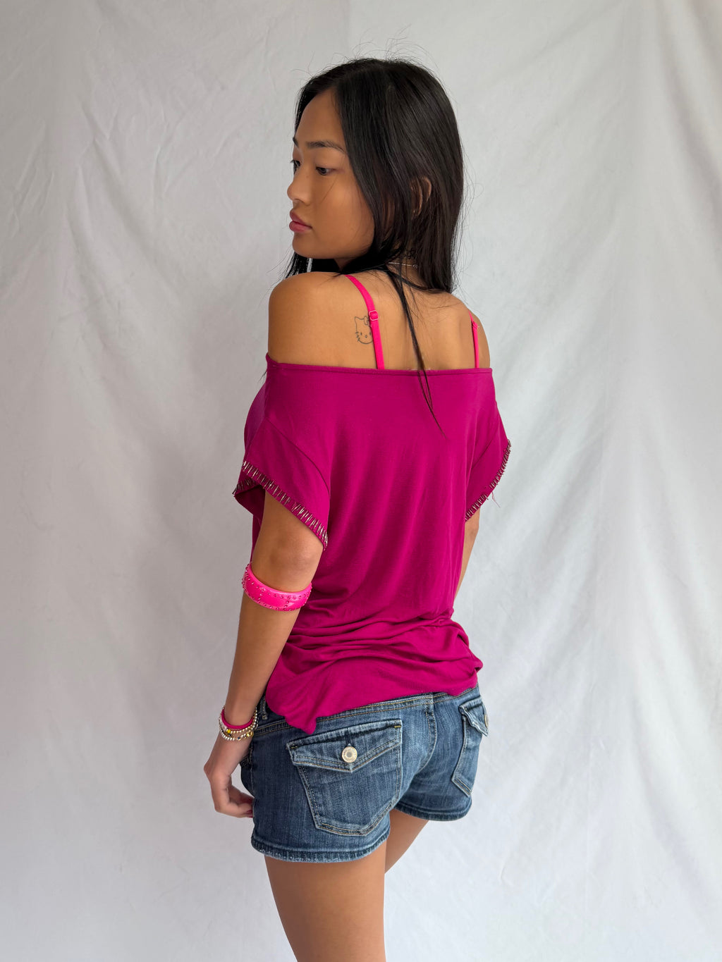 vintage fuchsia off the shoulder top ₊˚⊹⋆