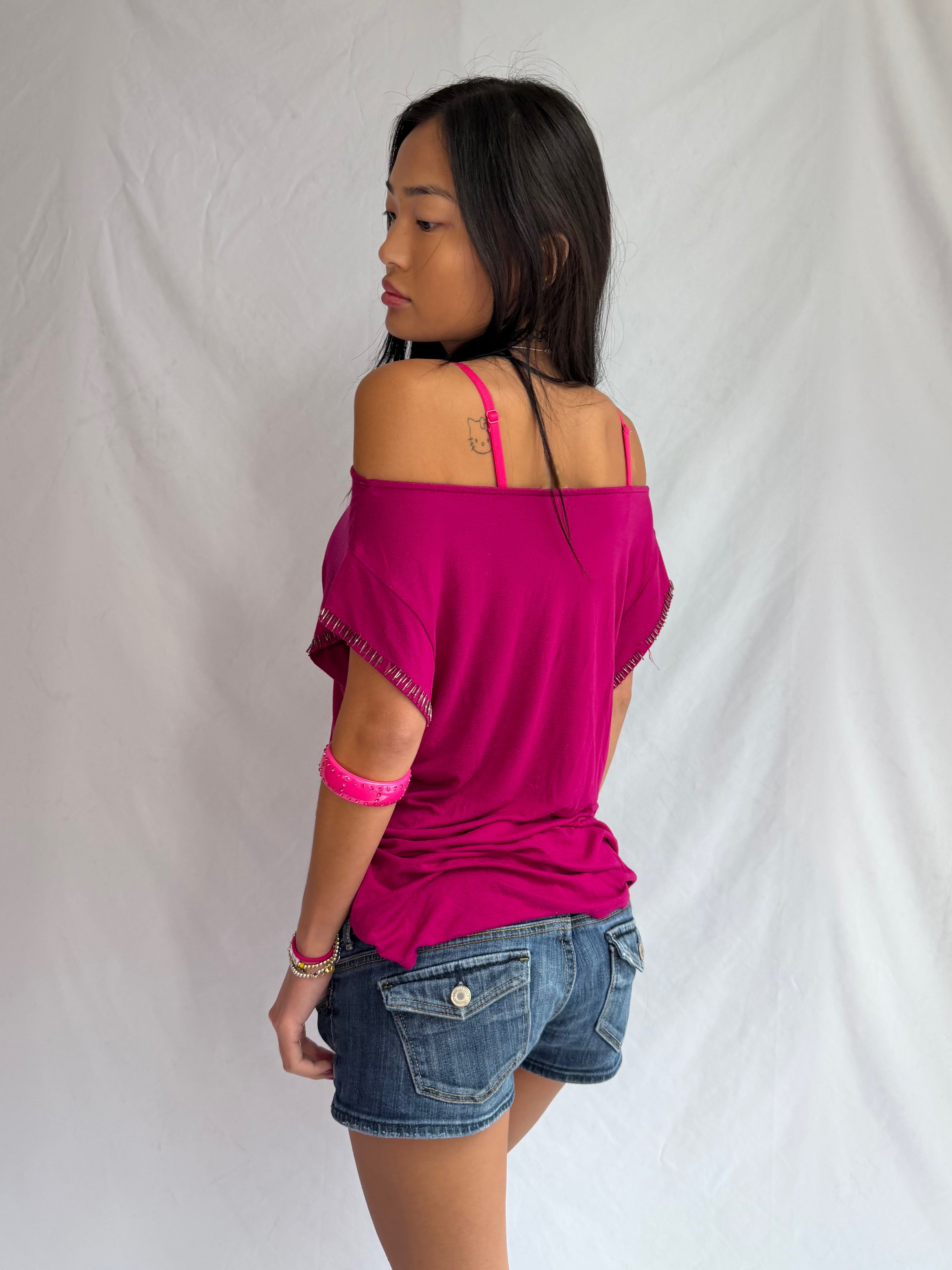 vintage fuchsia off the shoulder top ₊˚⊹⋆