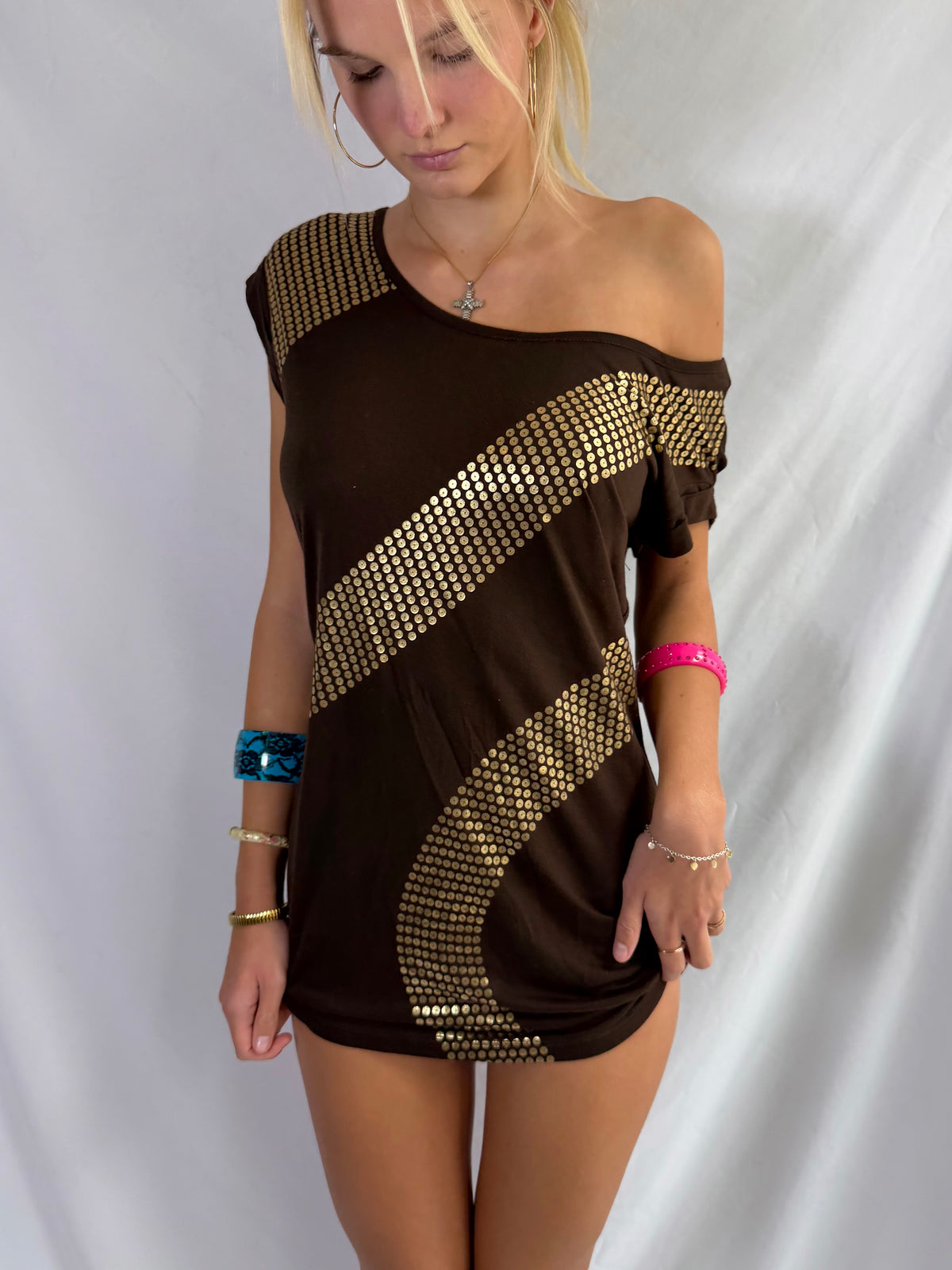 Vintage sequin off the shoulder mini dress