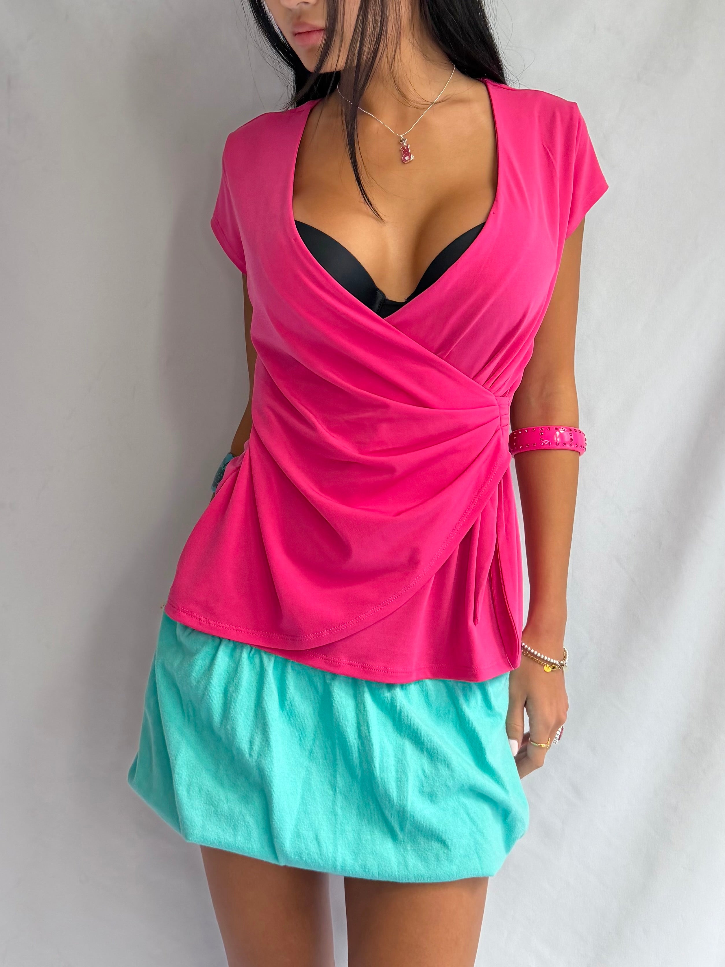 Vintage pink low neck wrap top