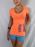Vintage orange rhinestone v neck top