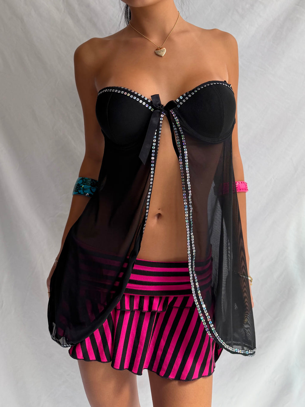 Vintage black strapless babydoll top