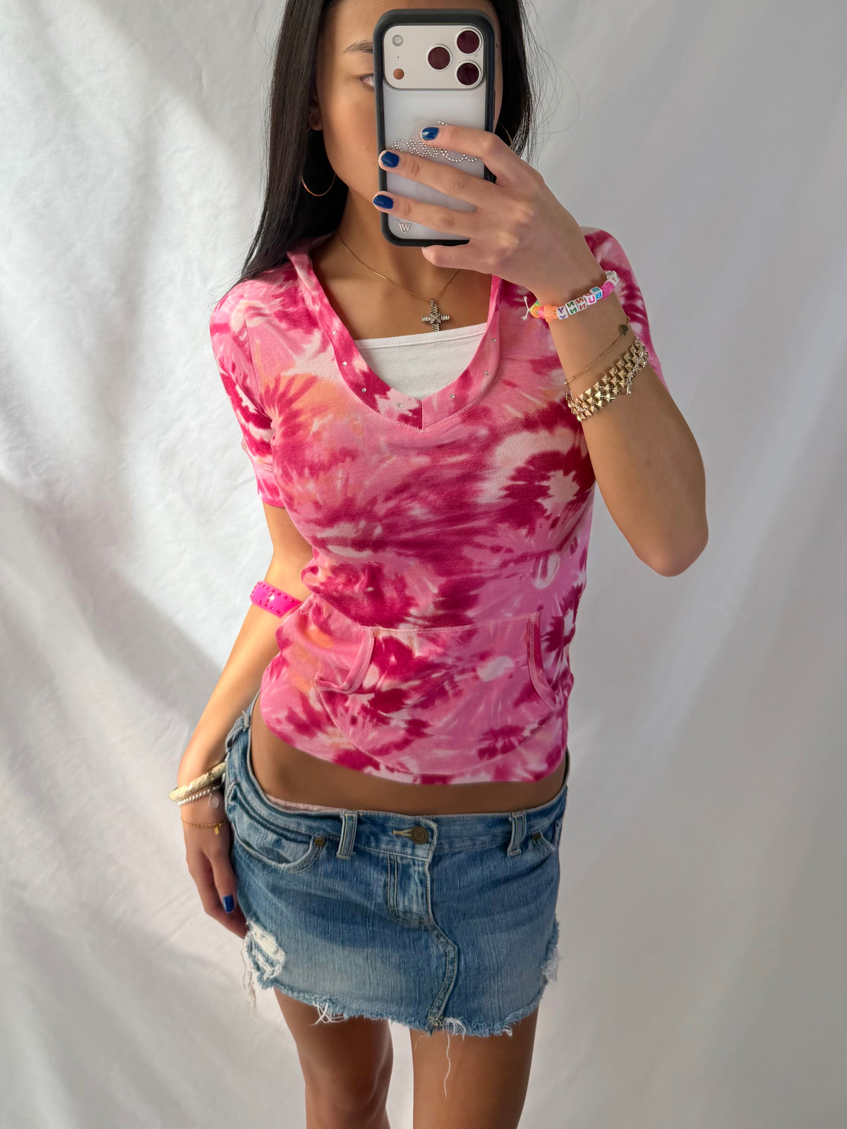 Vintage pink tie dye hoodie top