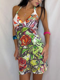 Vintage floral tattoo mini dress