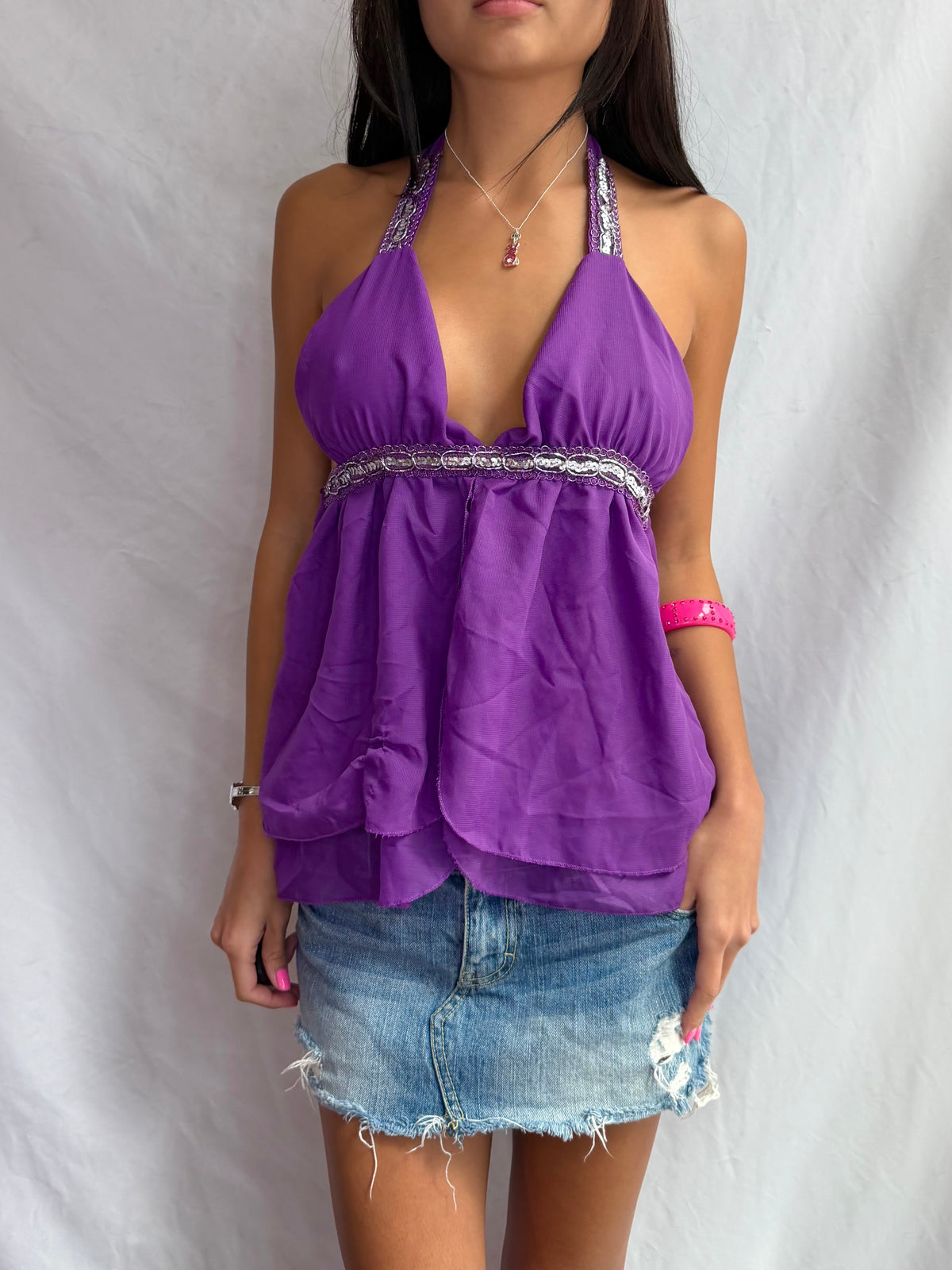 Vintage purple sequin halter top