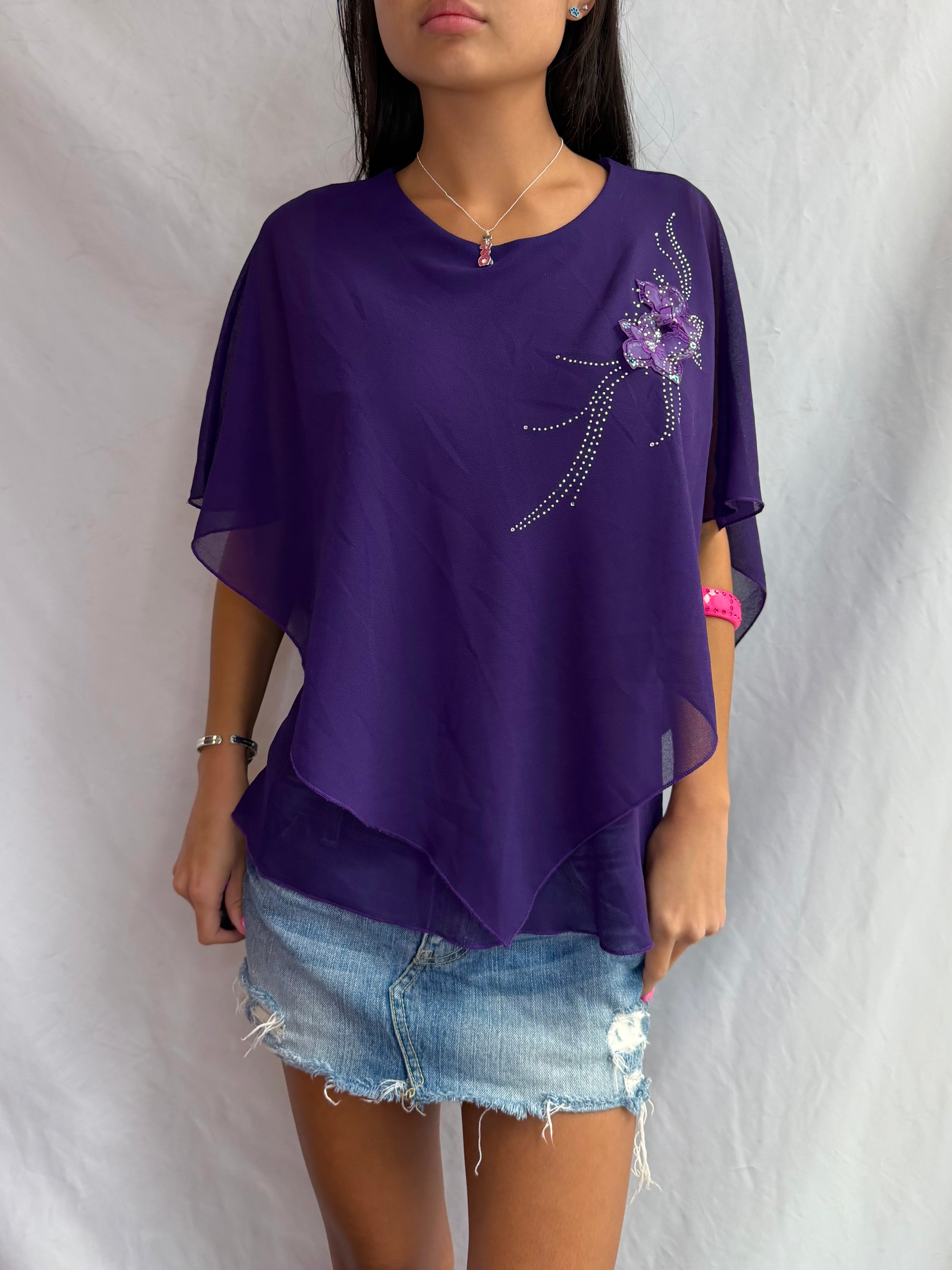 Vintage purple beaded poncho top