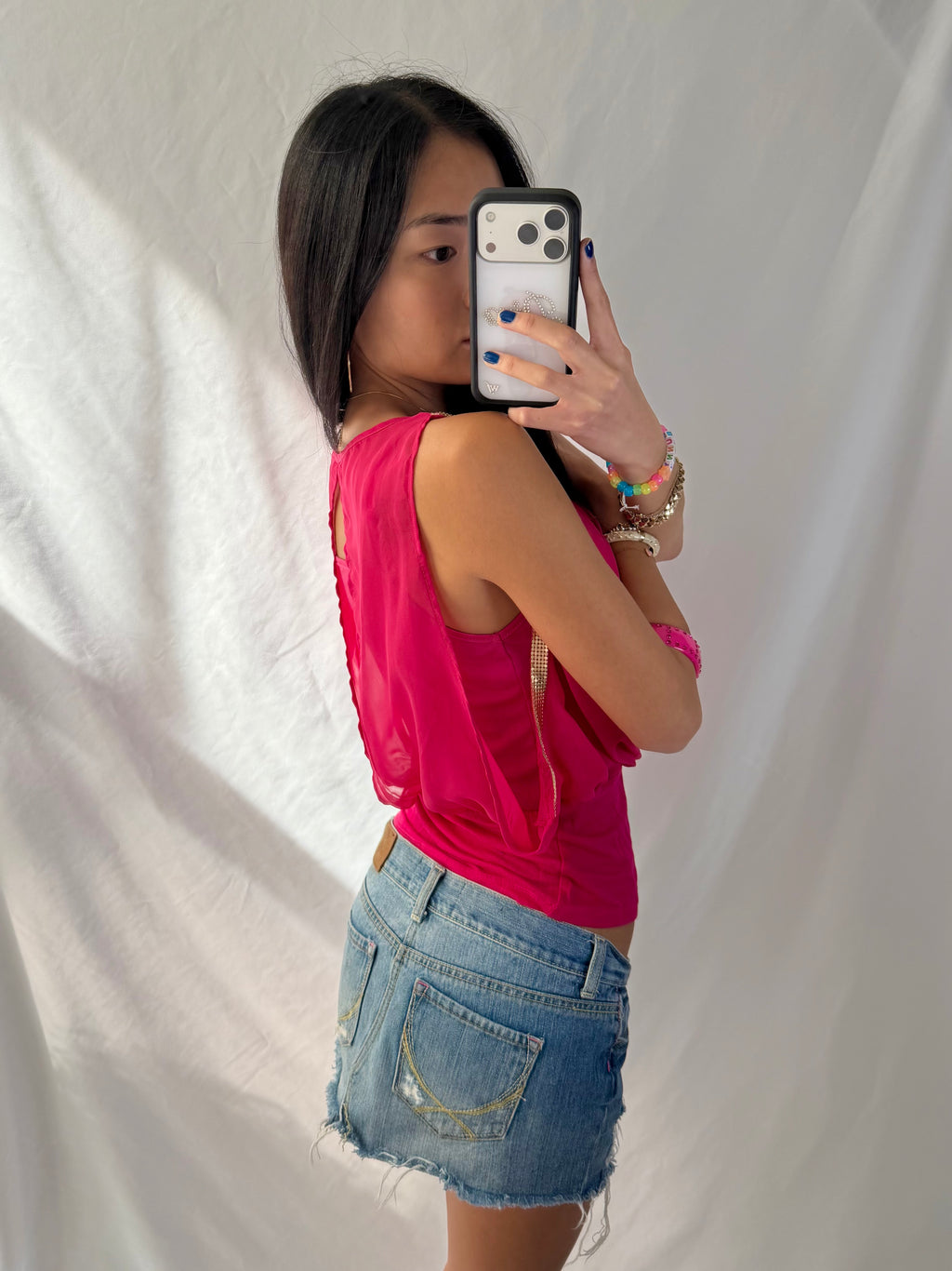Vintage pink & gold draped top