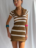 Vintage brown striped sweater mini dress